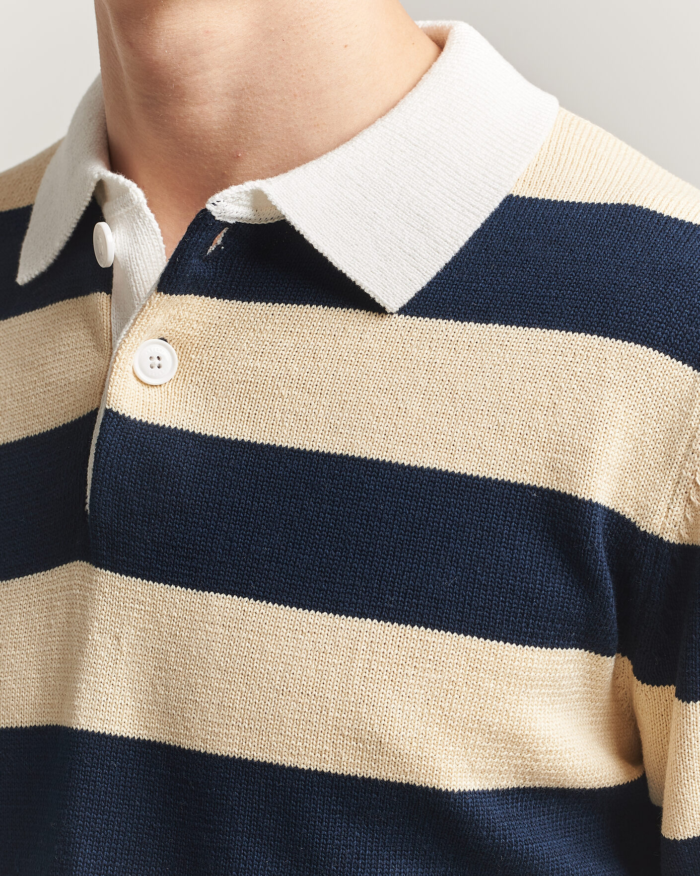 Heren | Truien | Aspesi | Long Sleeve Knitted Polo Navy/Ecru