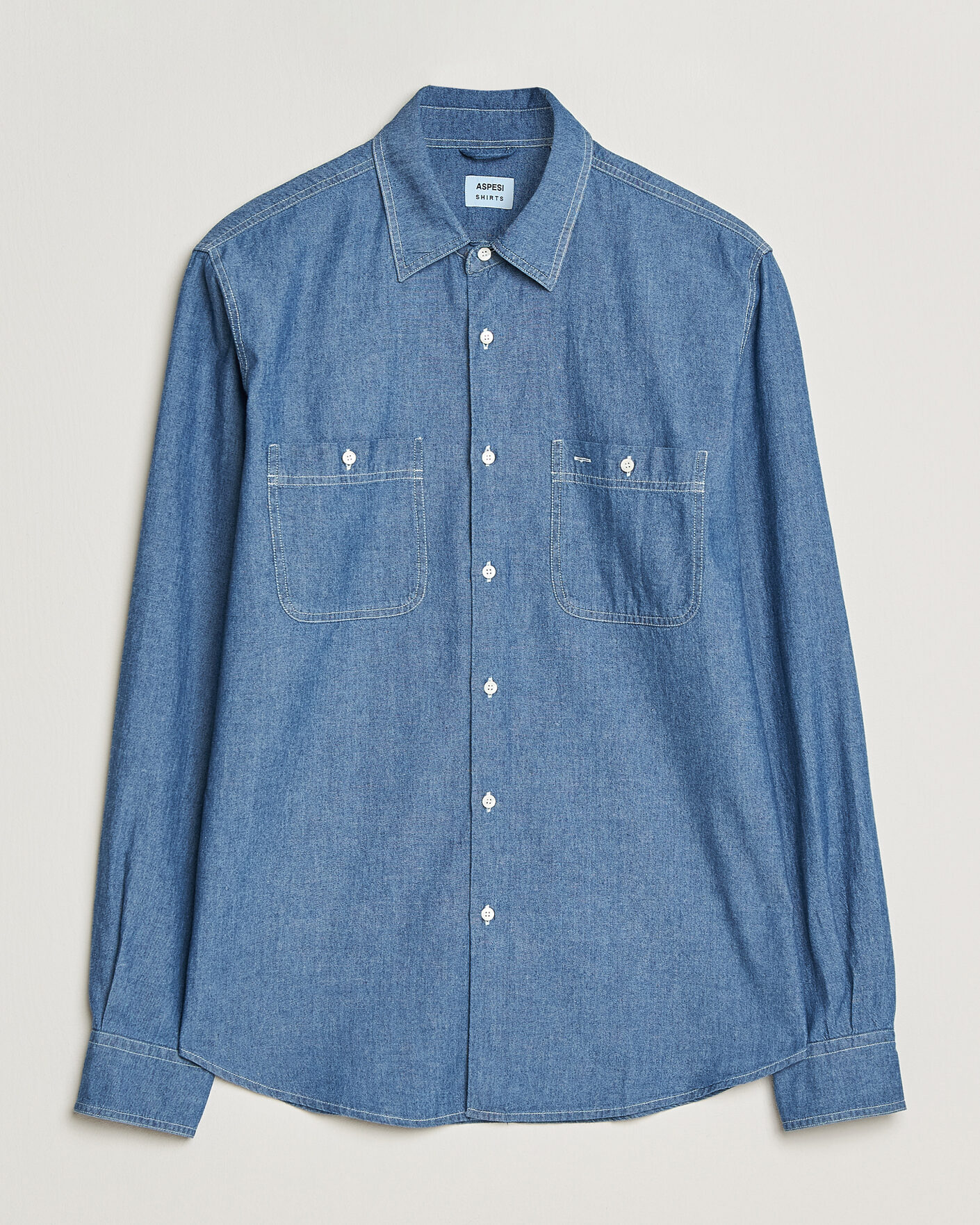 Heren | Overhemden | Aspesi | Chambray Work Shirt Medium Blue