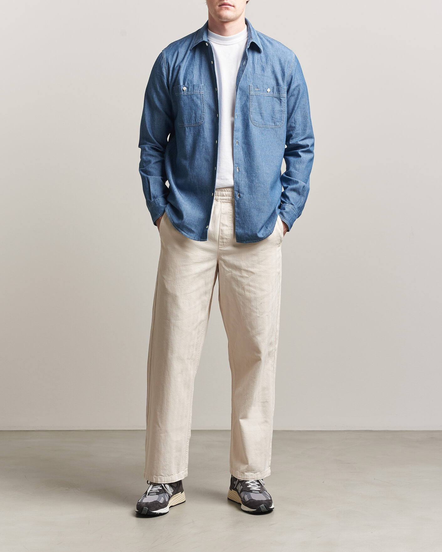 Heren | Overhemden | Aspesi | Chambray Work Shirt Medium Blue