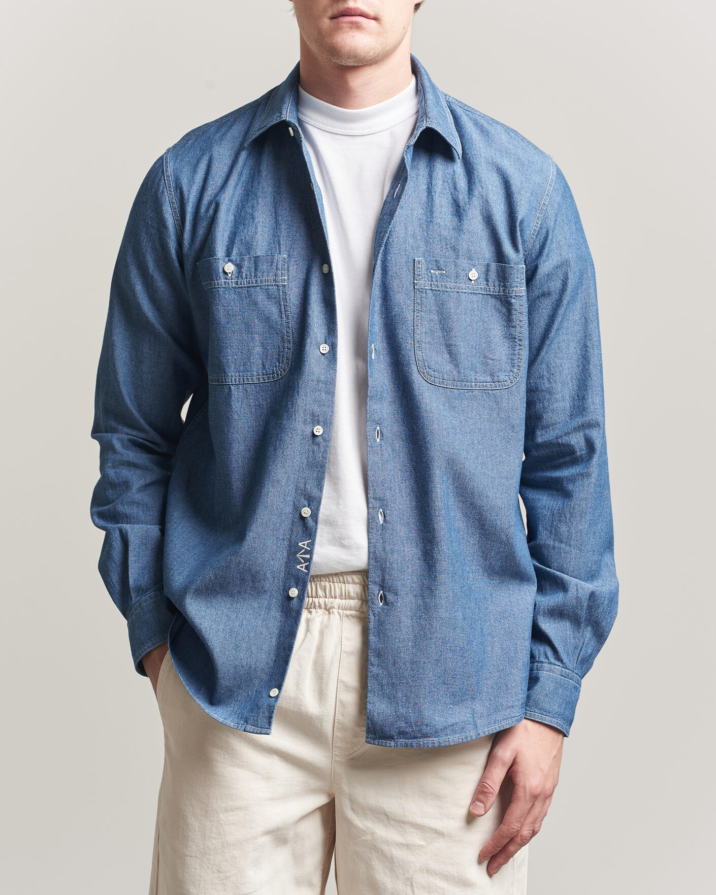 Heren | Overhemden | Aspesi | Chambray Work Shirt Medium Blue