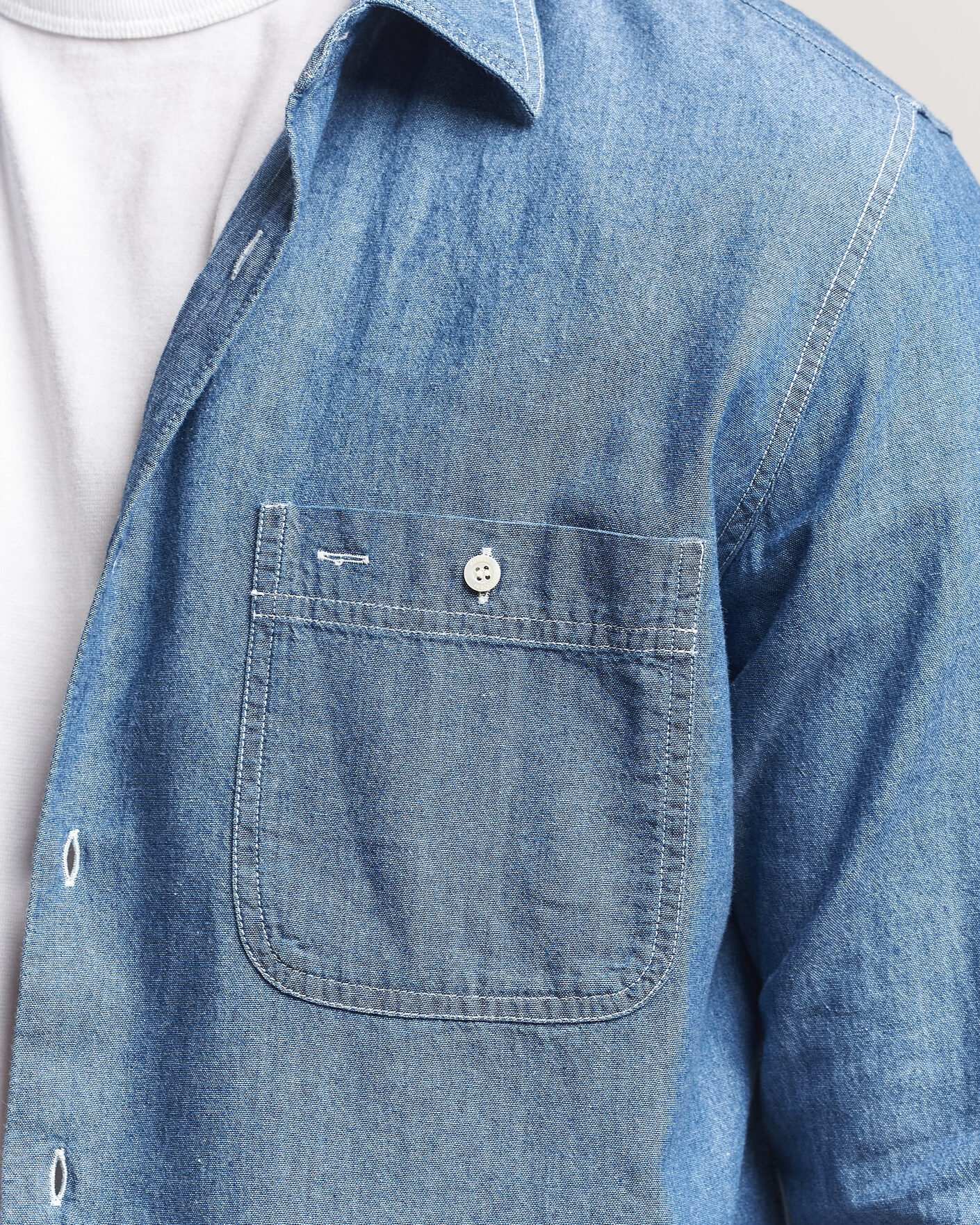 Heren | Overhemden | Aspesi | Chambray Work Shirt Medium Blue