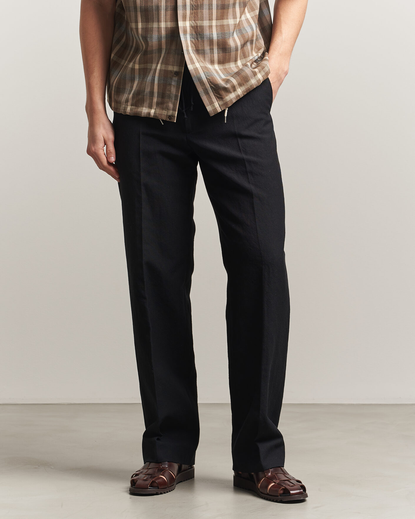 Heren | Broeken | Auralee | Wool/Linen Ox Drawstring Pants Black