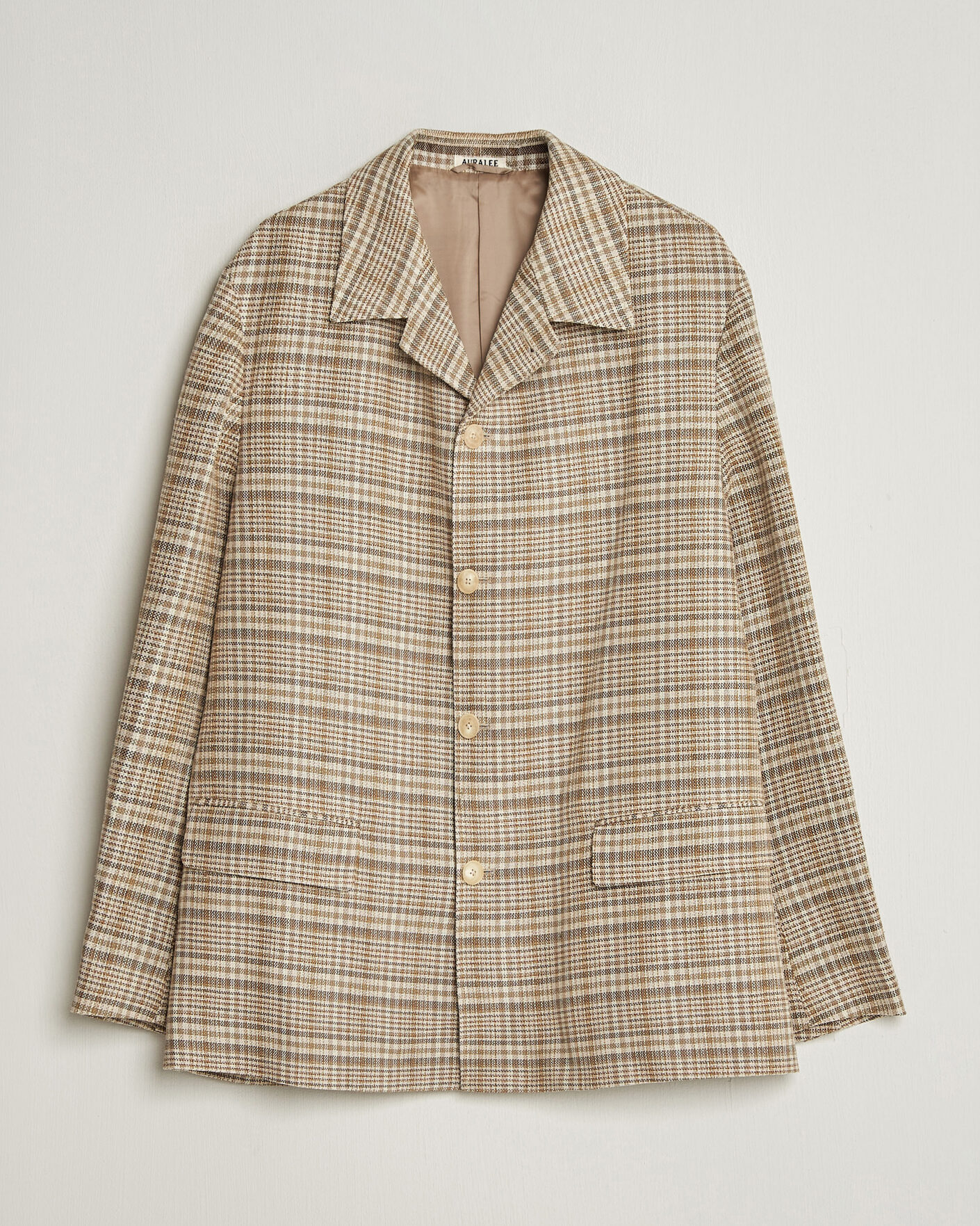 Heren | Jassen | Auralee | Silk/Linen Chore Jacket Beige Check