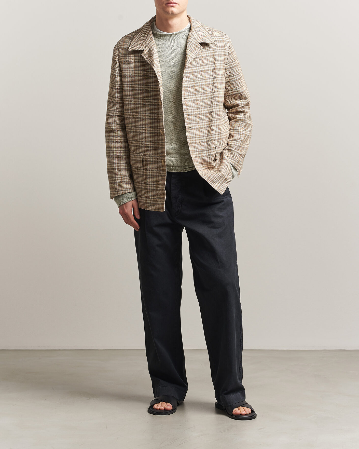 Heren | Jassen | Auralee | Silk/Linen Chore Jacket Beige Check