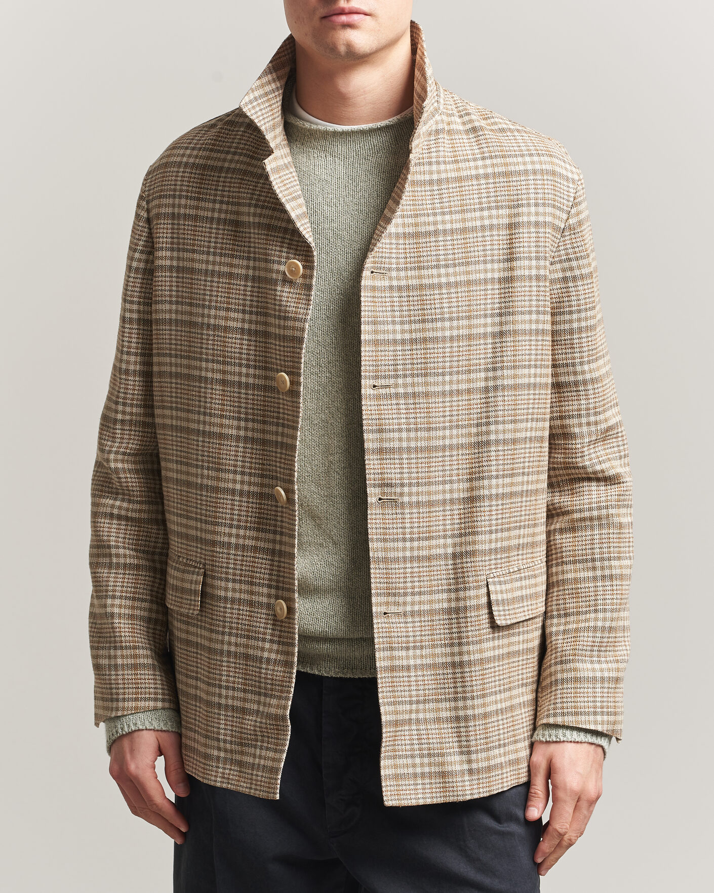 Heren | Jassen | Auralee | Silk/Linen Chore Jacket Beige Check