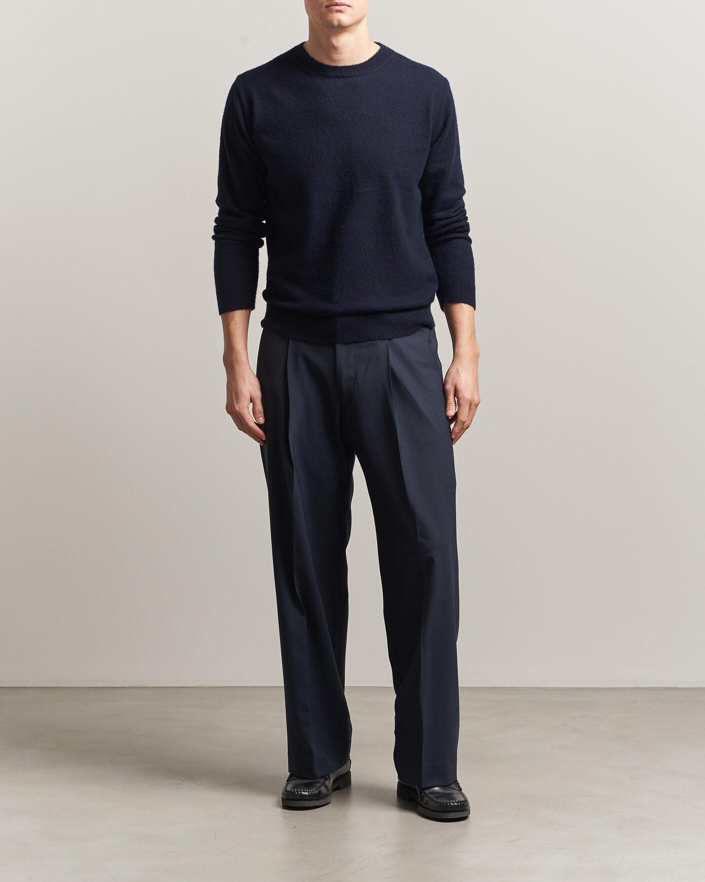 Heren | Truien | Auralee | Brushed Cashmere/Cotton Crew Neck Navy