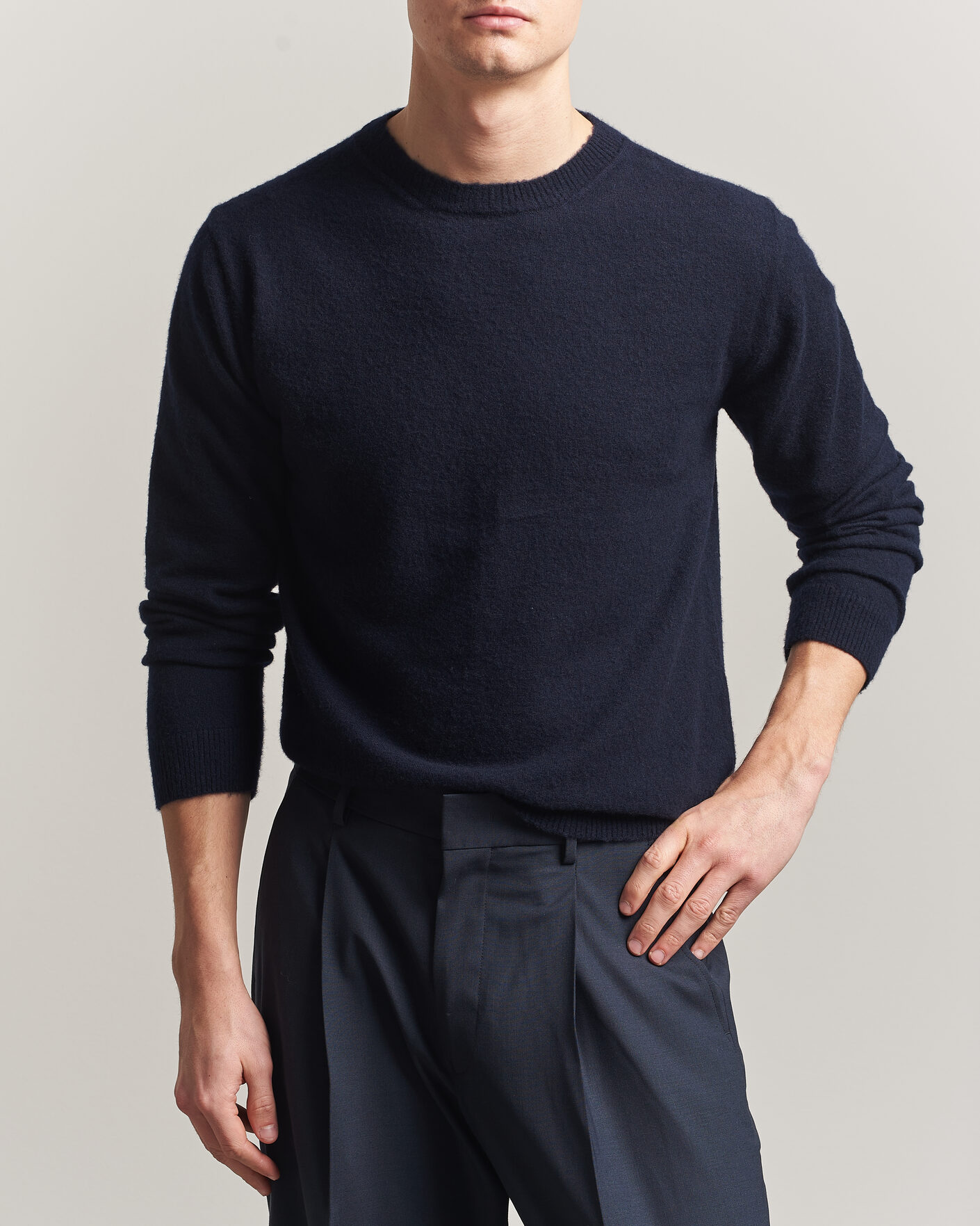 Heren | Truien | Auralee | Brushed Cashmere/Cotton Crew Neck Navy