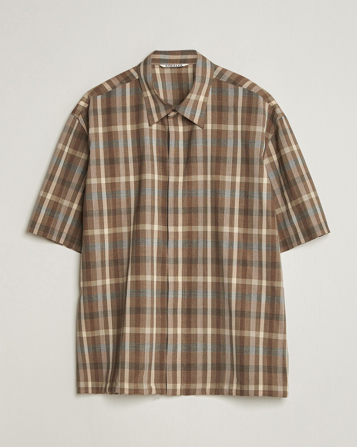 Heren | Overhemden | Auralee | Tropical Wool Half Sleeve Shirt Brown Check
