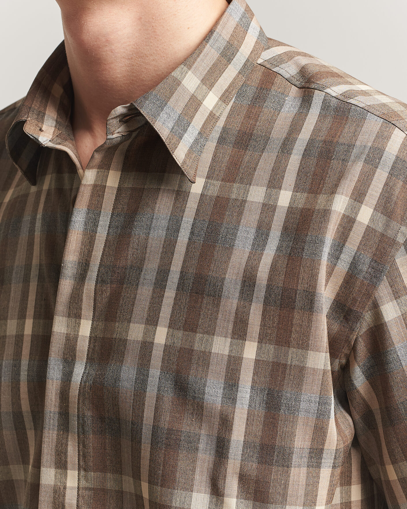 Heren | Overhemden | Auralee | Tropical Wool Half Sleeve Shirt Brown Check