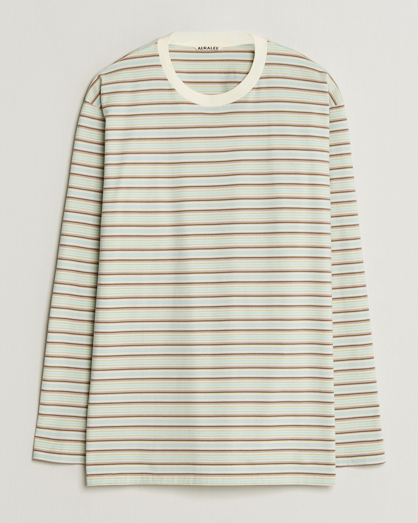 Heren | T-shirts | Auralee | Long Sleeve Cotton T-Shirt Mint Stripe