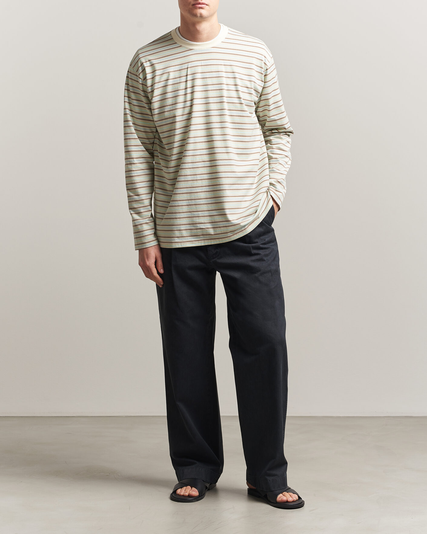 Heren | T-shirts | Auralee | Long Sleeve Cotton T-Shirt Mint Stripe