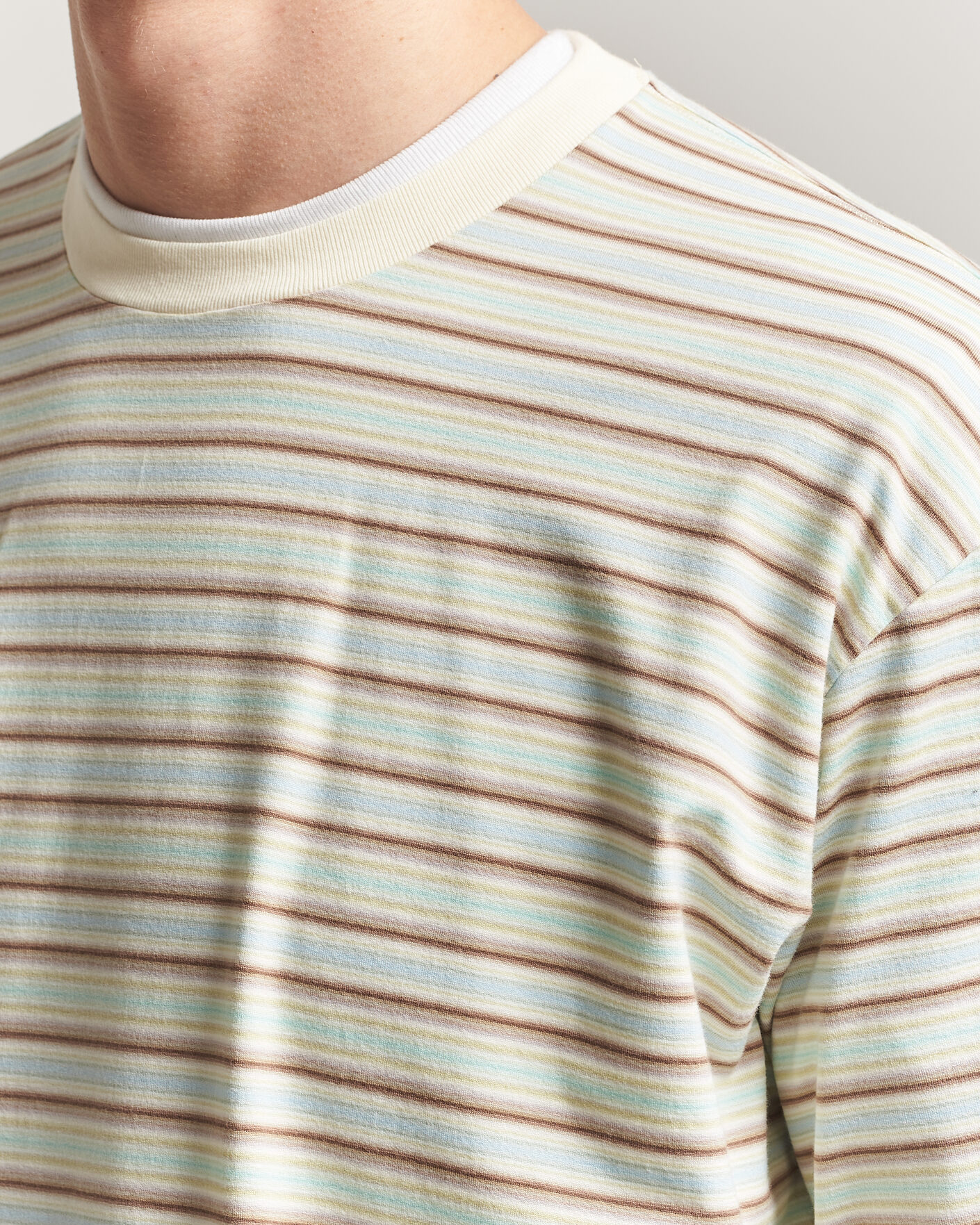 Heren | T-shirts | Auralee | Long Sleeve Cotton T-Shirt Mint Stripe