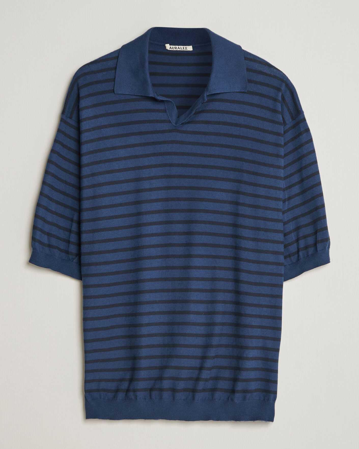 Heren | Polo's | Auralee | Cotton Knit Skipper Polo Navy Stripe