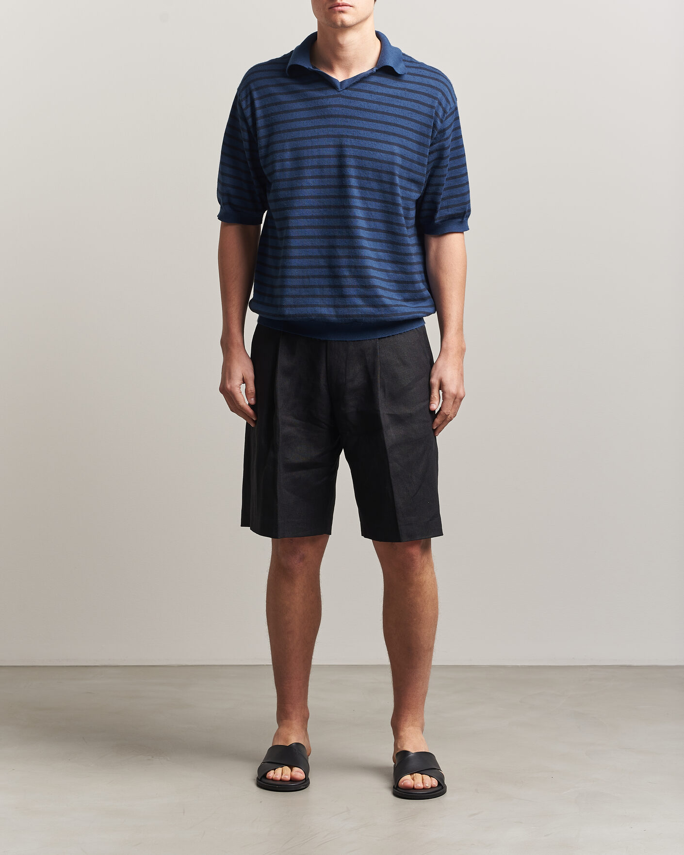 Heren | Polo's | Auralee | Cotton Knit Skipper Polo Navy Stripe