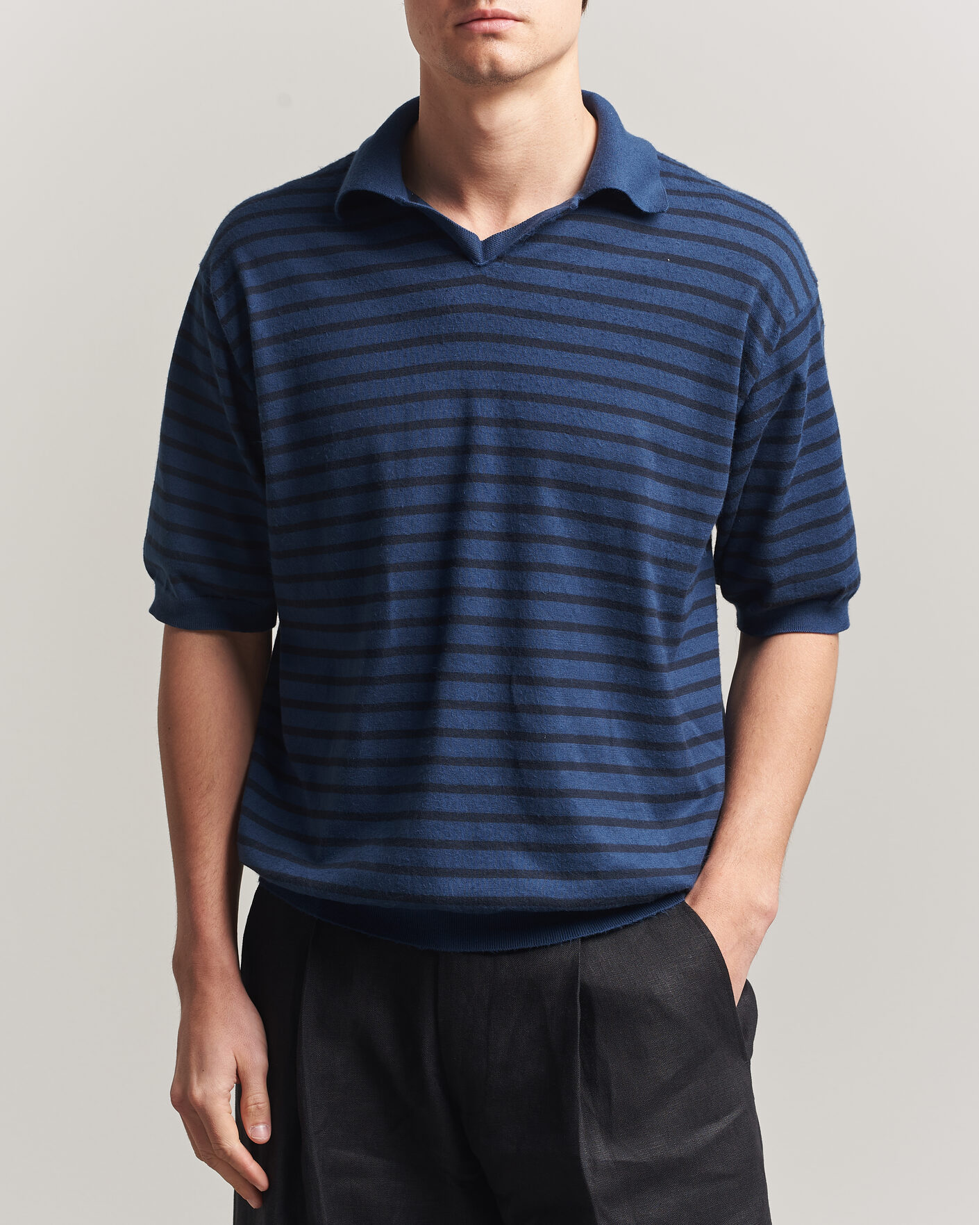 Heren | Polo's | Auralee | Cotton Knit Skipper Polo Navy Stripe