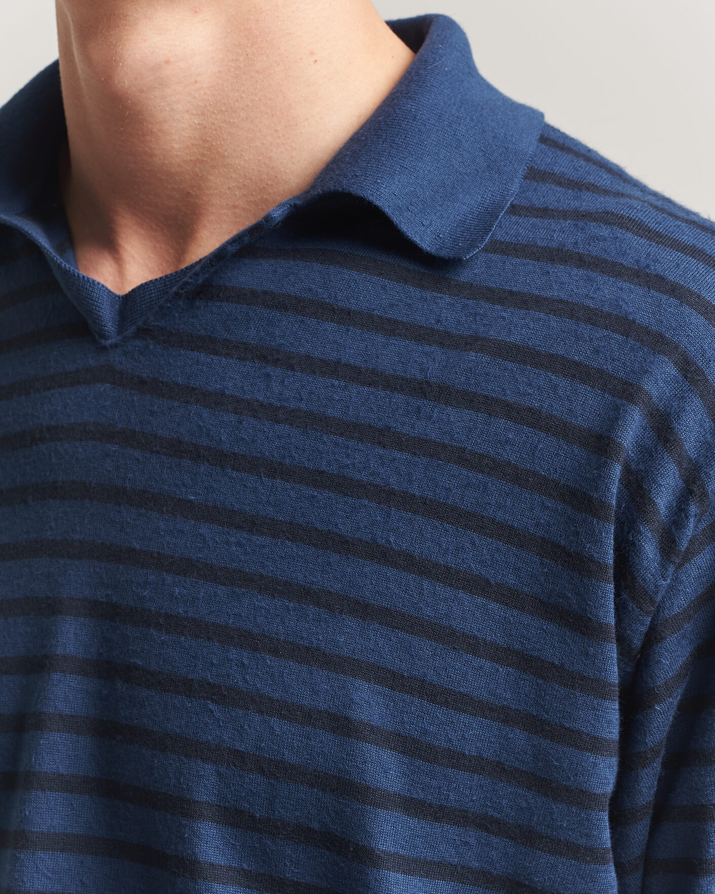 Heren | Polo's | Auralee | Cotton Knit Skipper Polo Navy Stripe