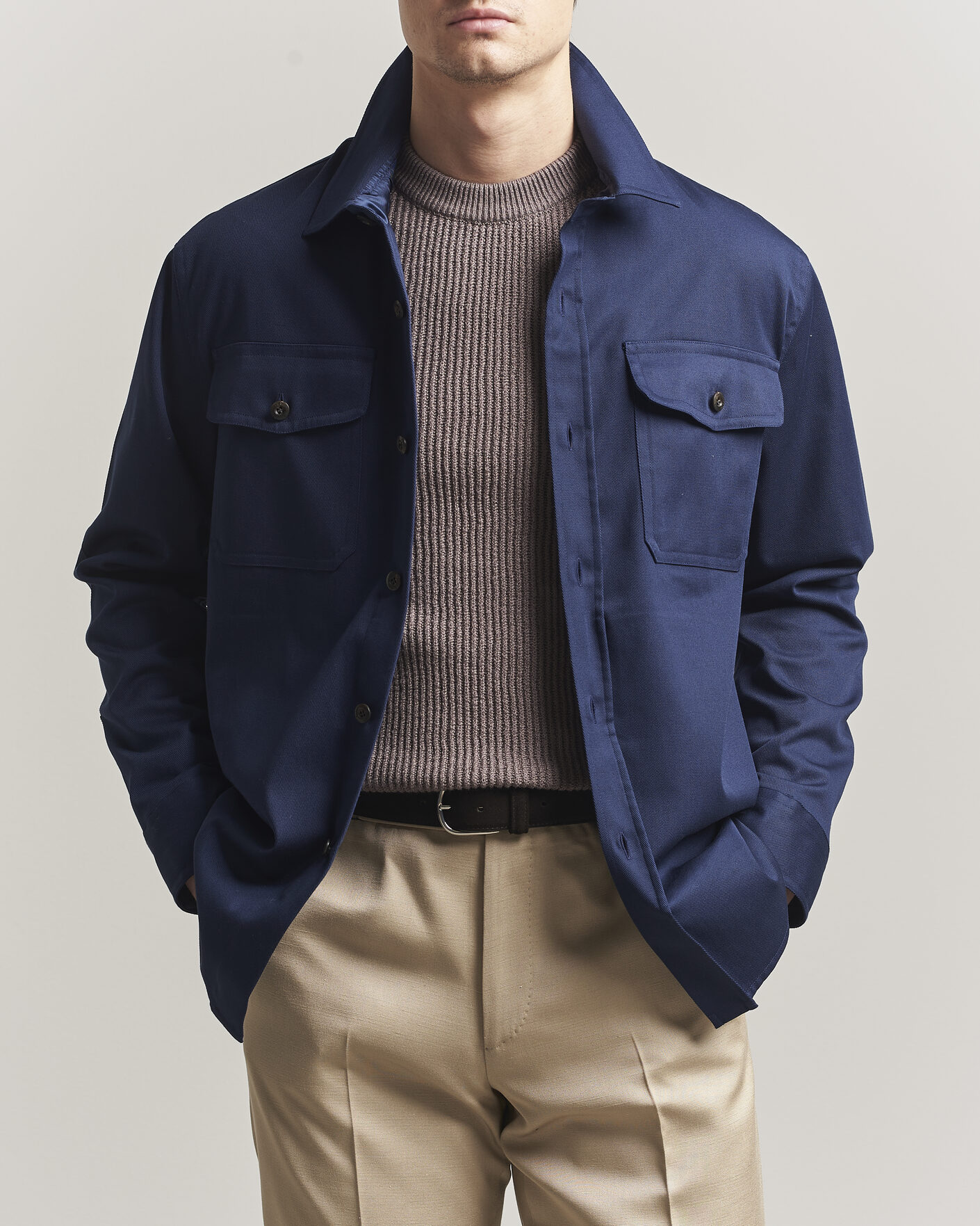 Heren | Overhemden | Caruso | Twill Cotton Overshirt Navy