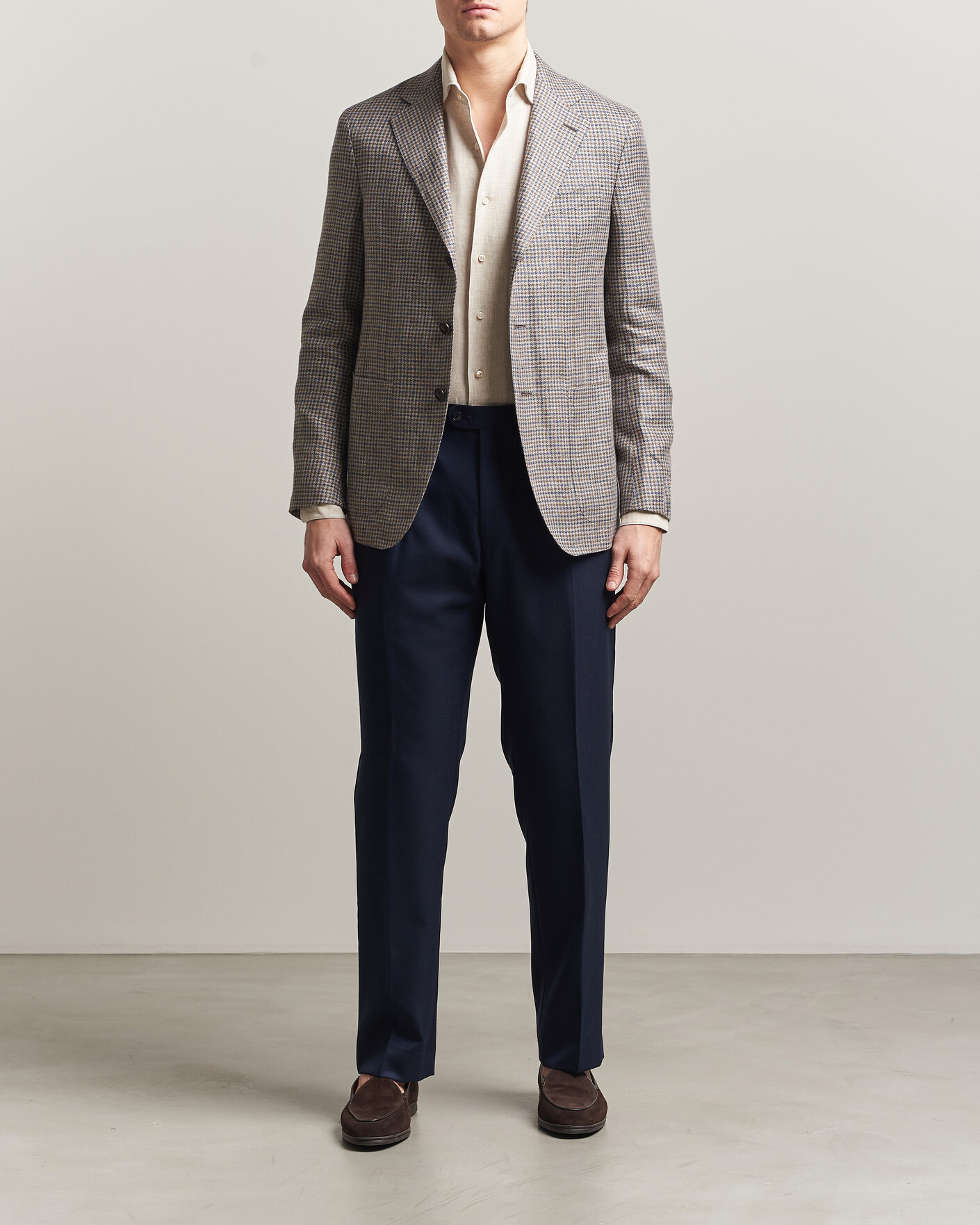 Heren | Blazers | Caruso | Aida Linen/Wool Blazer Navy/Grey Check