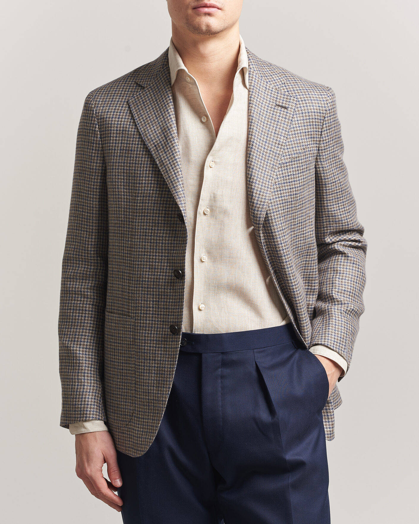 Heren | Blazers | Caruso | Aida Linen/Wool Blazer Navy/Grey Check