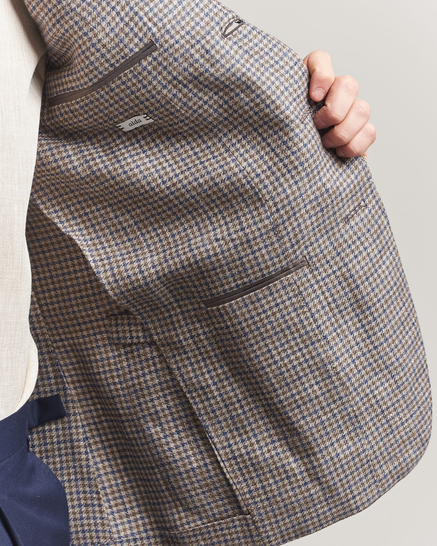 Heren | Blazers | Caruso | Aida Linen/Wool Blazer Navy/Grey Check