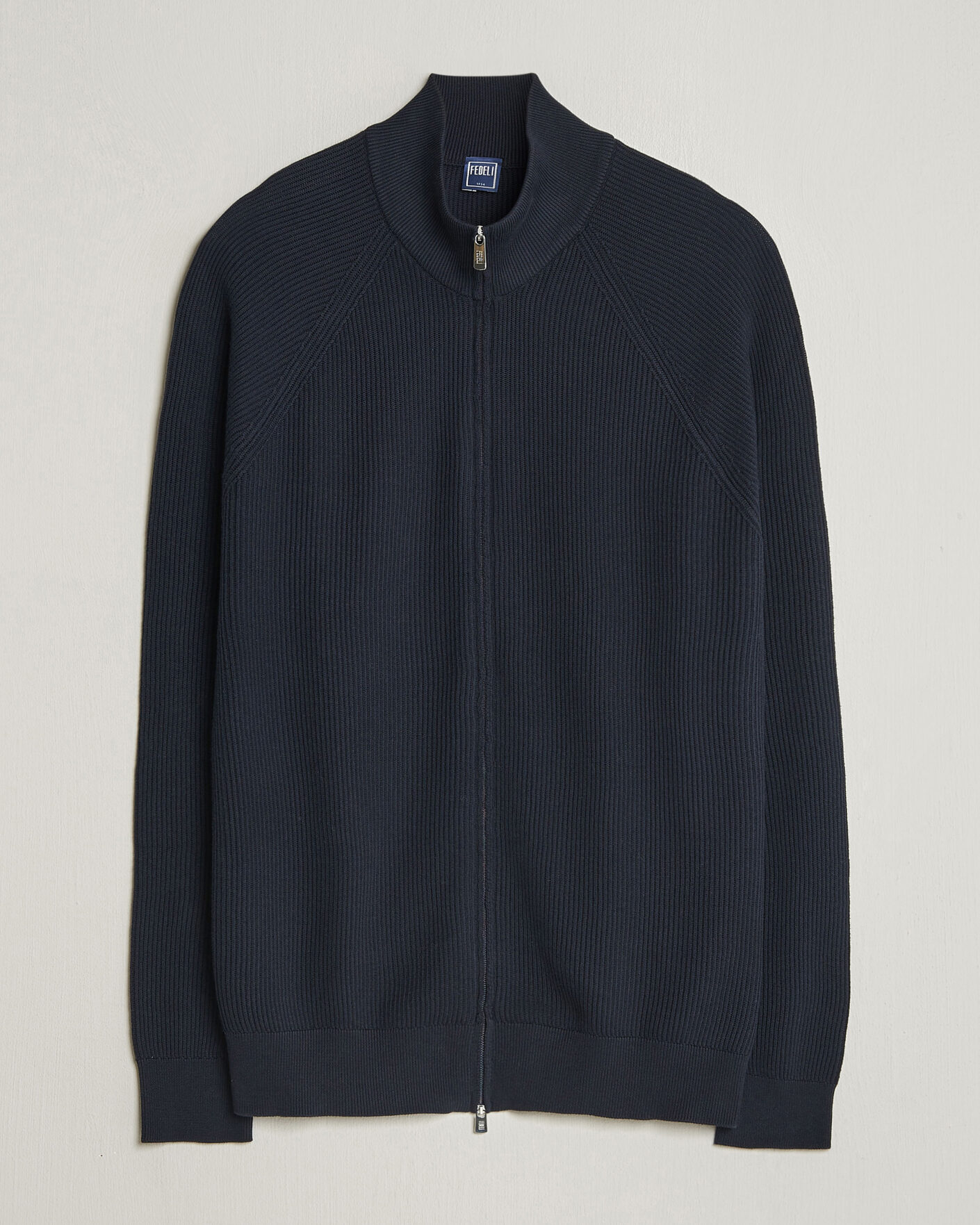 Heren | Truien | Fedeli | Giza Cotton Full Zip Sweater Navy