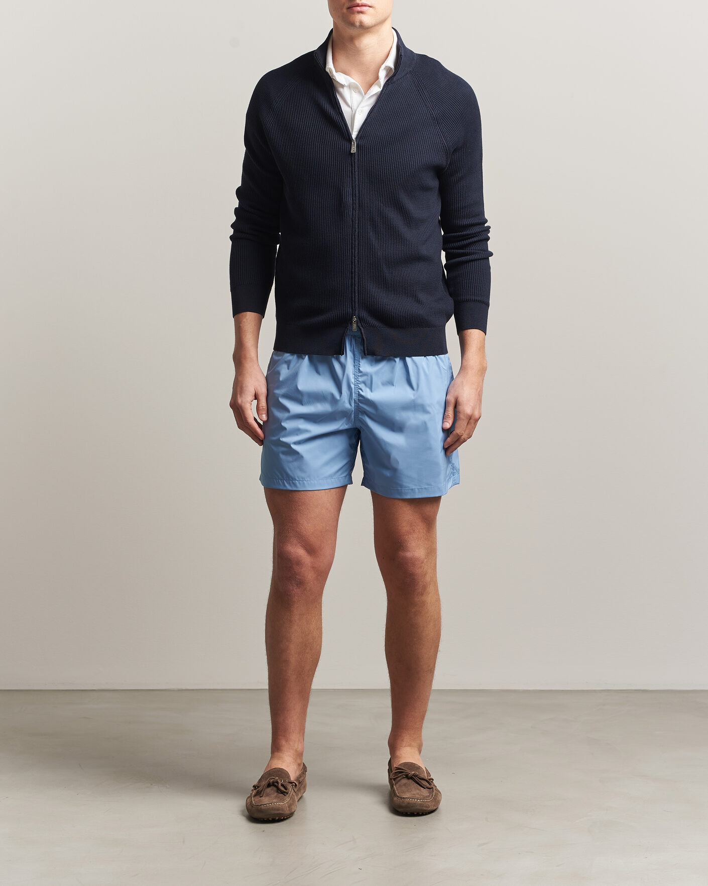 Heren | Truien | Fedeli | Giza Cotton Full Zip Sweater Navy