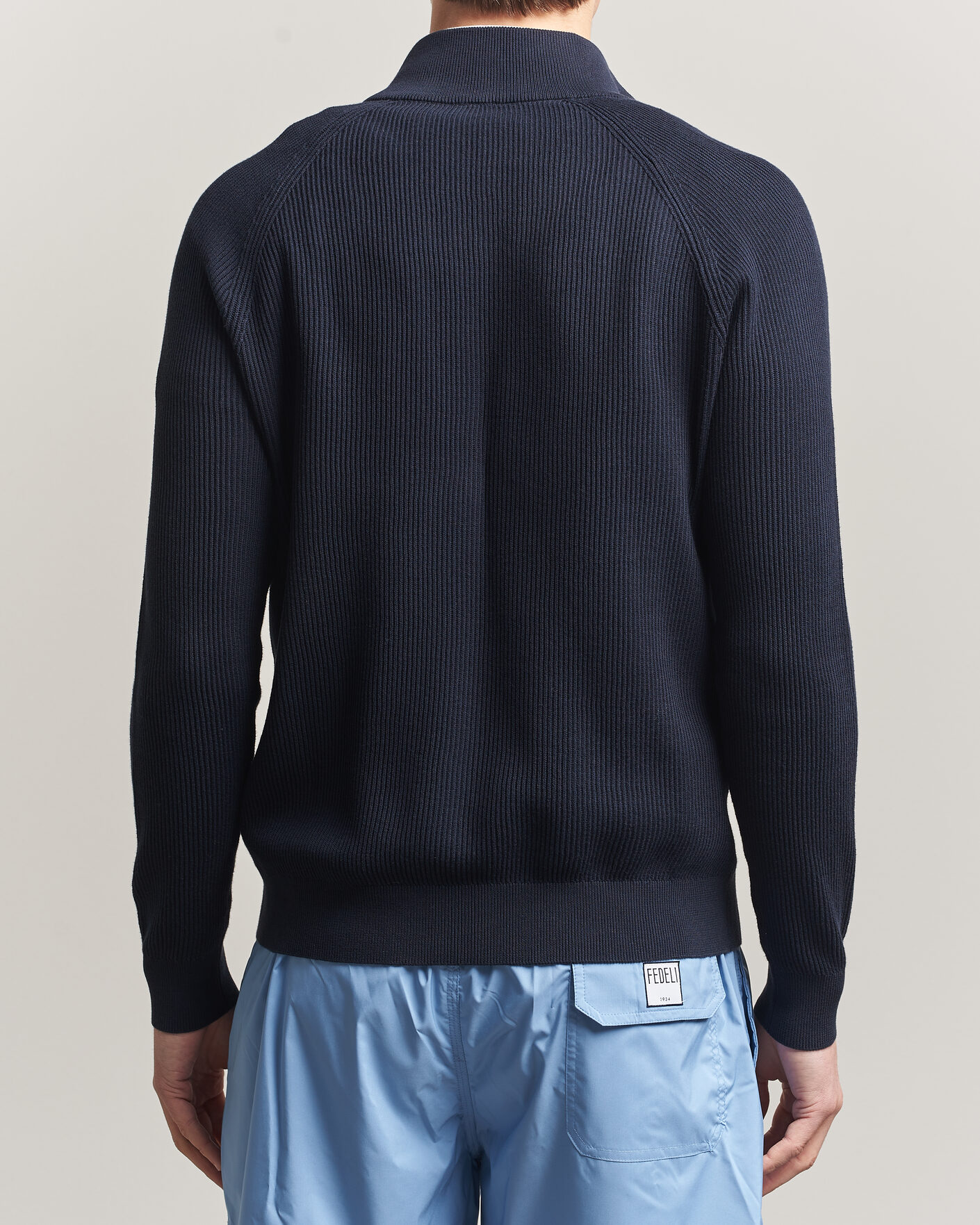 Heren | Truien | Fedeli | Giza Cotton Full Zip Sweater Navy