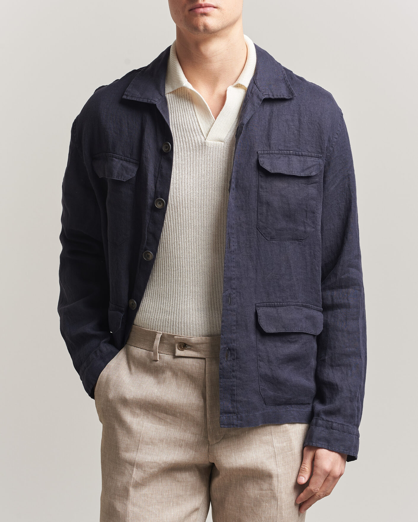 Heren | Jassen | Herno | Linen Safari Jacket Navy