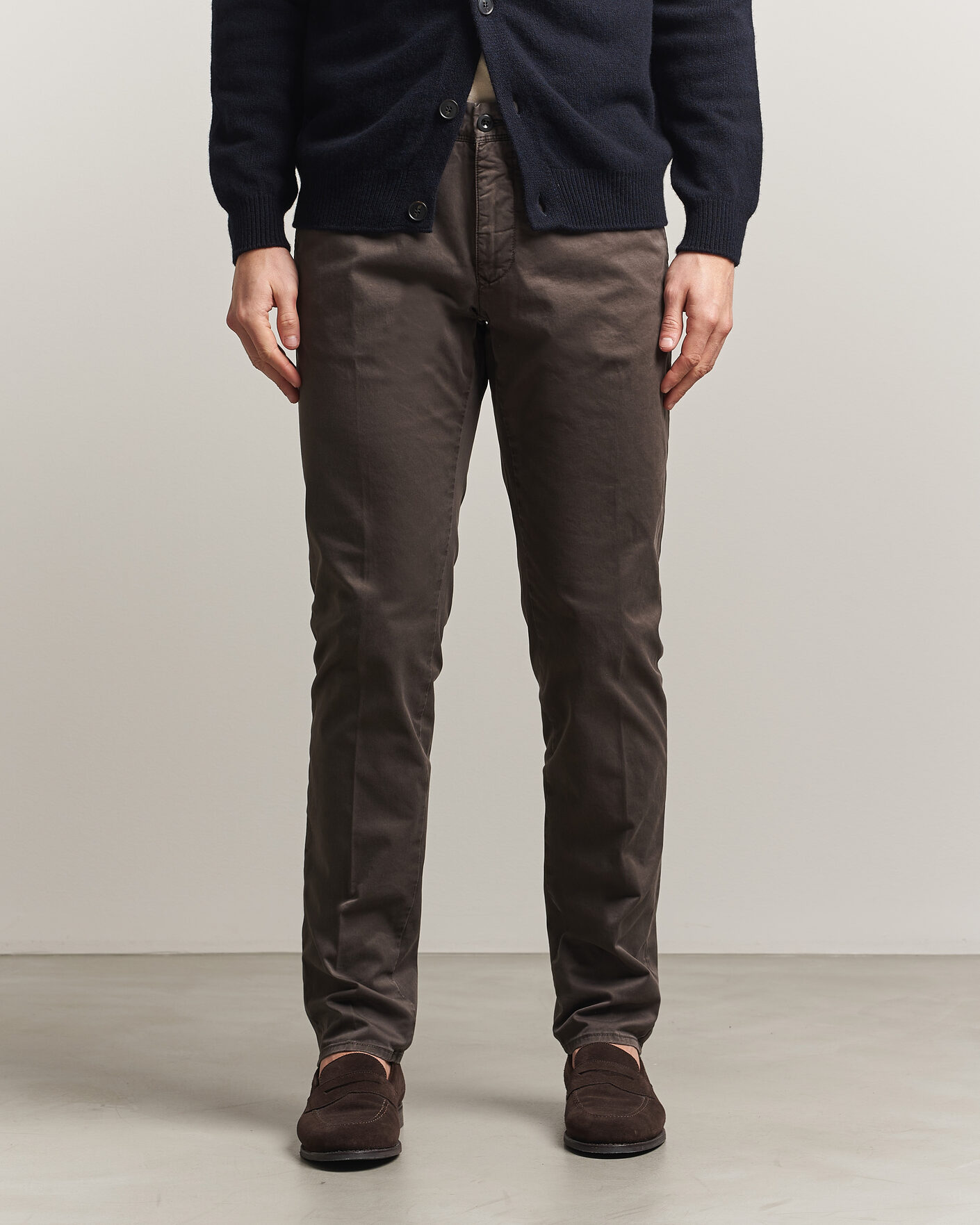 Heren | Broeken | Incotex | Slim Fit Garment Dyed Slacks Dark Brown