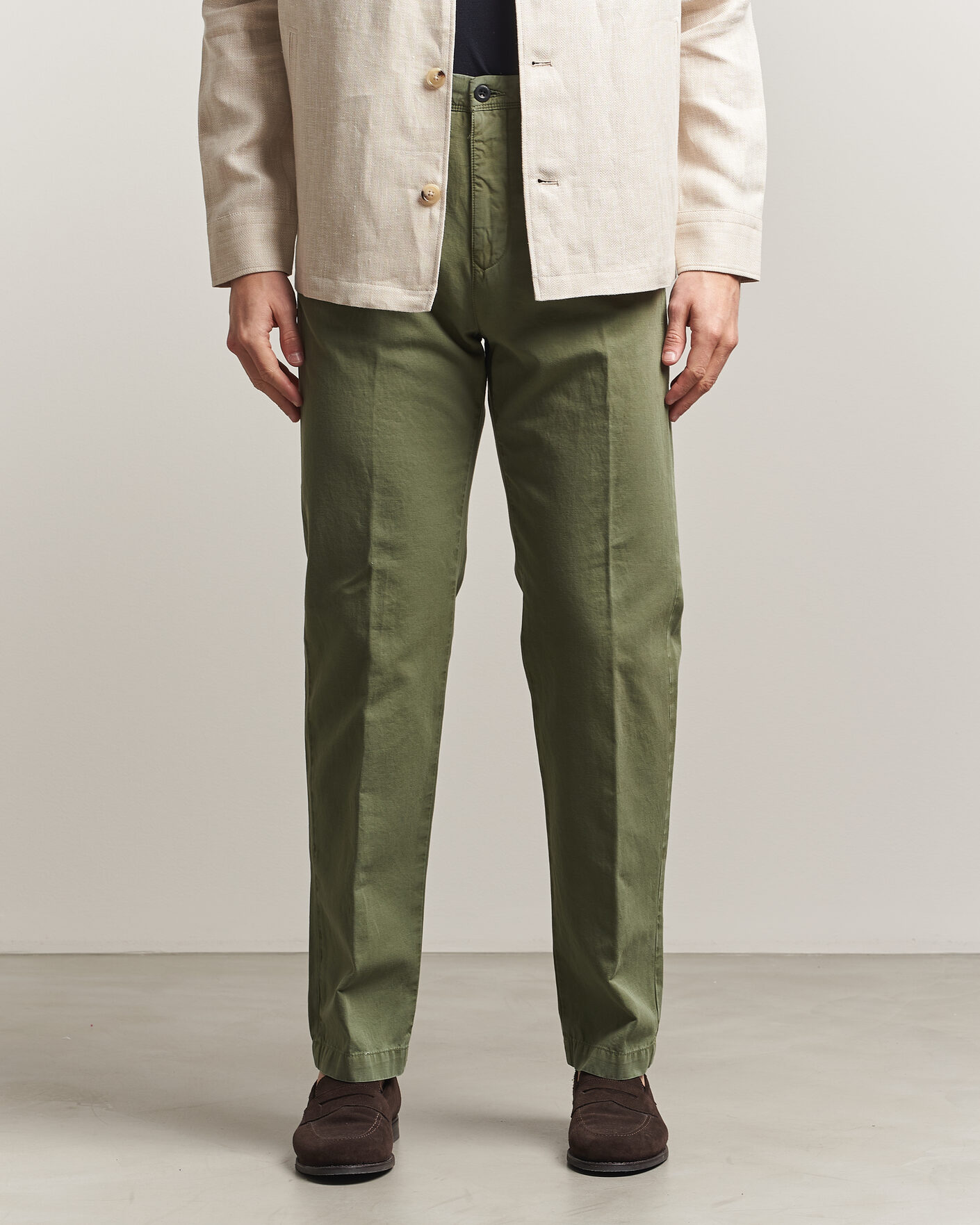 Heren | Broeken | Incotex | Regular Fit Cotton/Linen Slacks Military