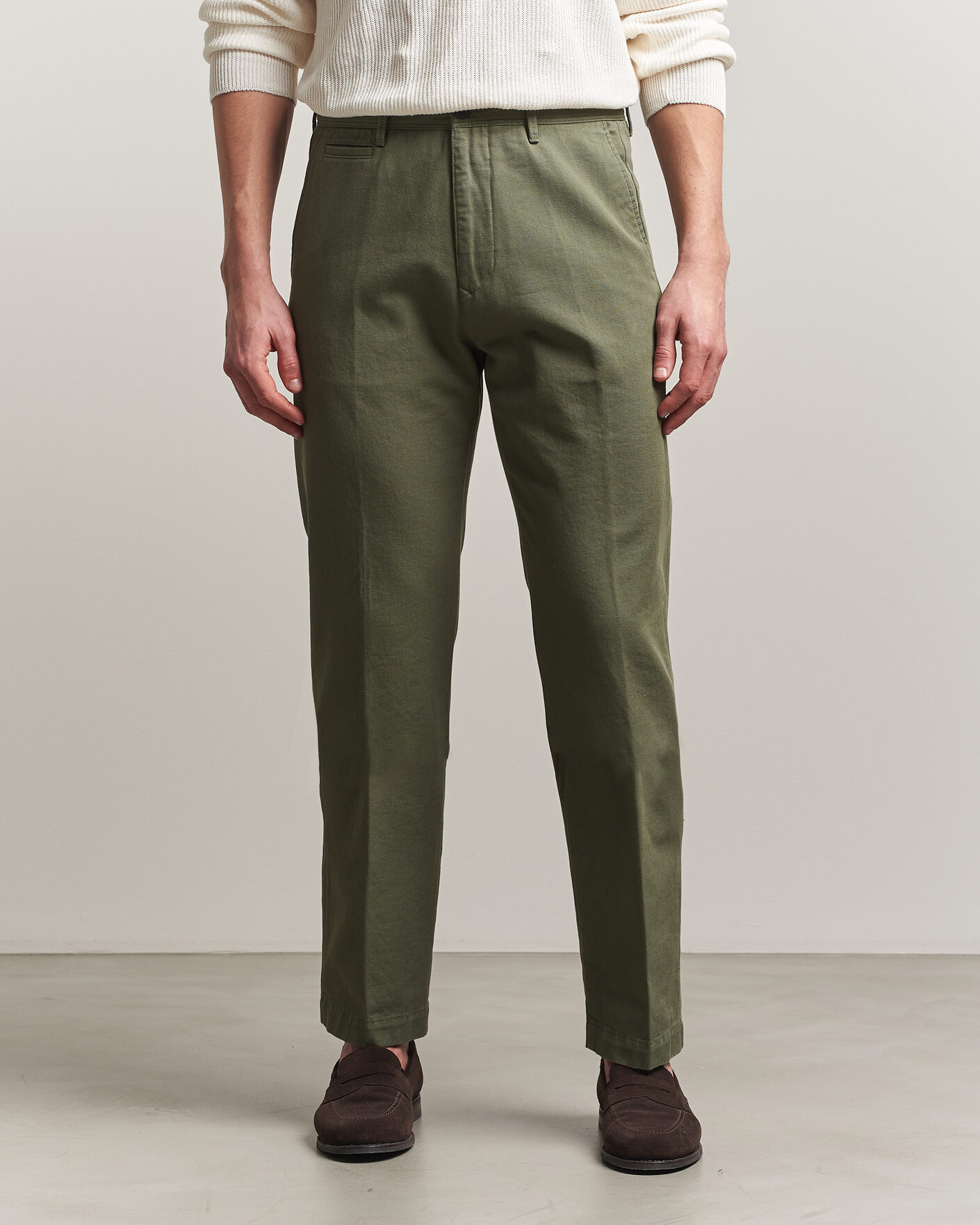 Heren | Broeken | Incotex | Regular Fit Uniform Cotton Slacks Military