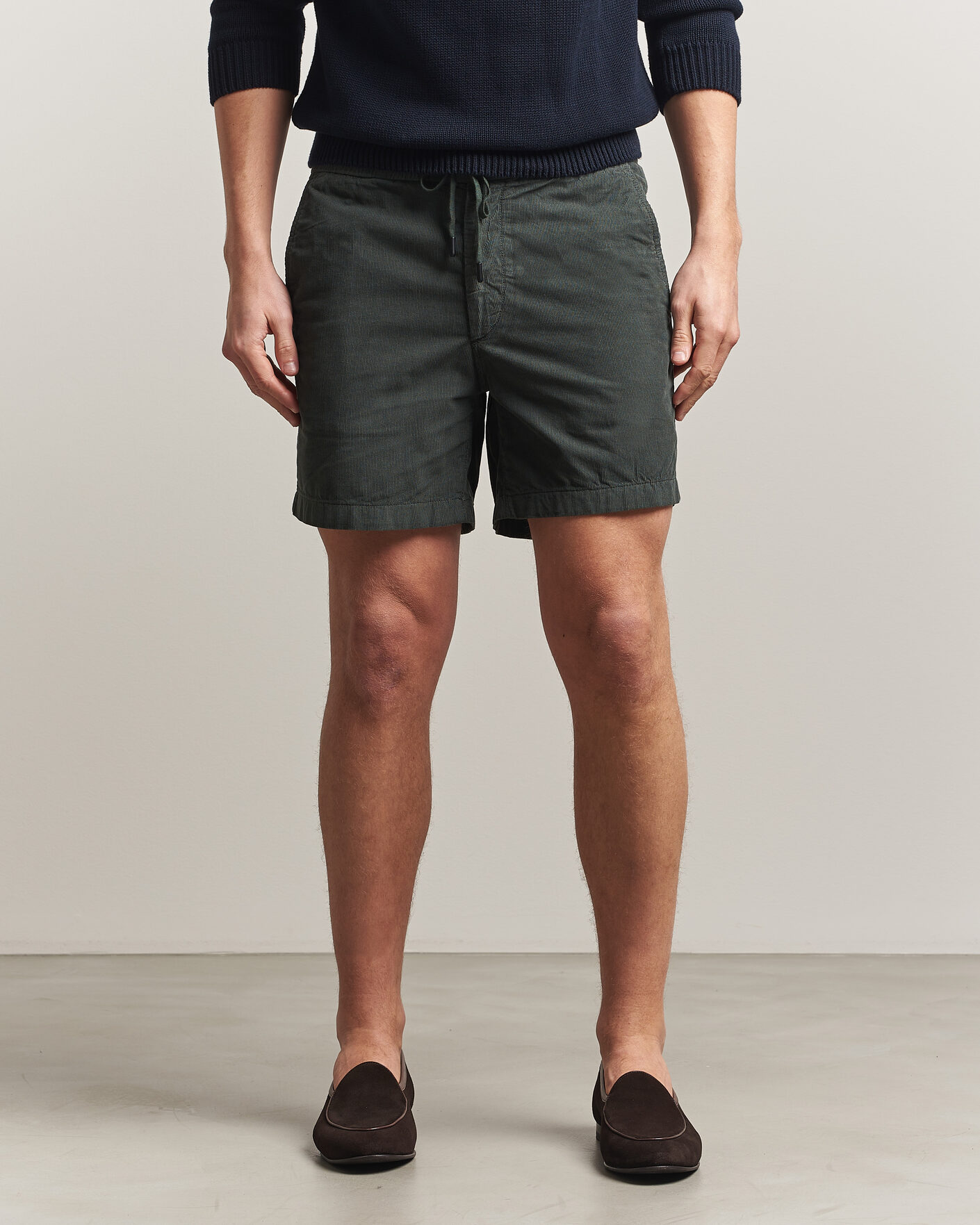 Heren | Korte broek | Incotex | Baby Corduroy Drawstring Shorts Dark Green