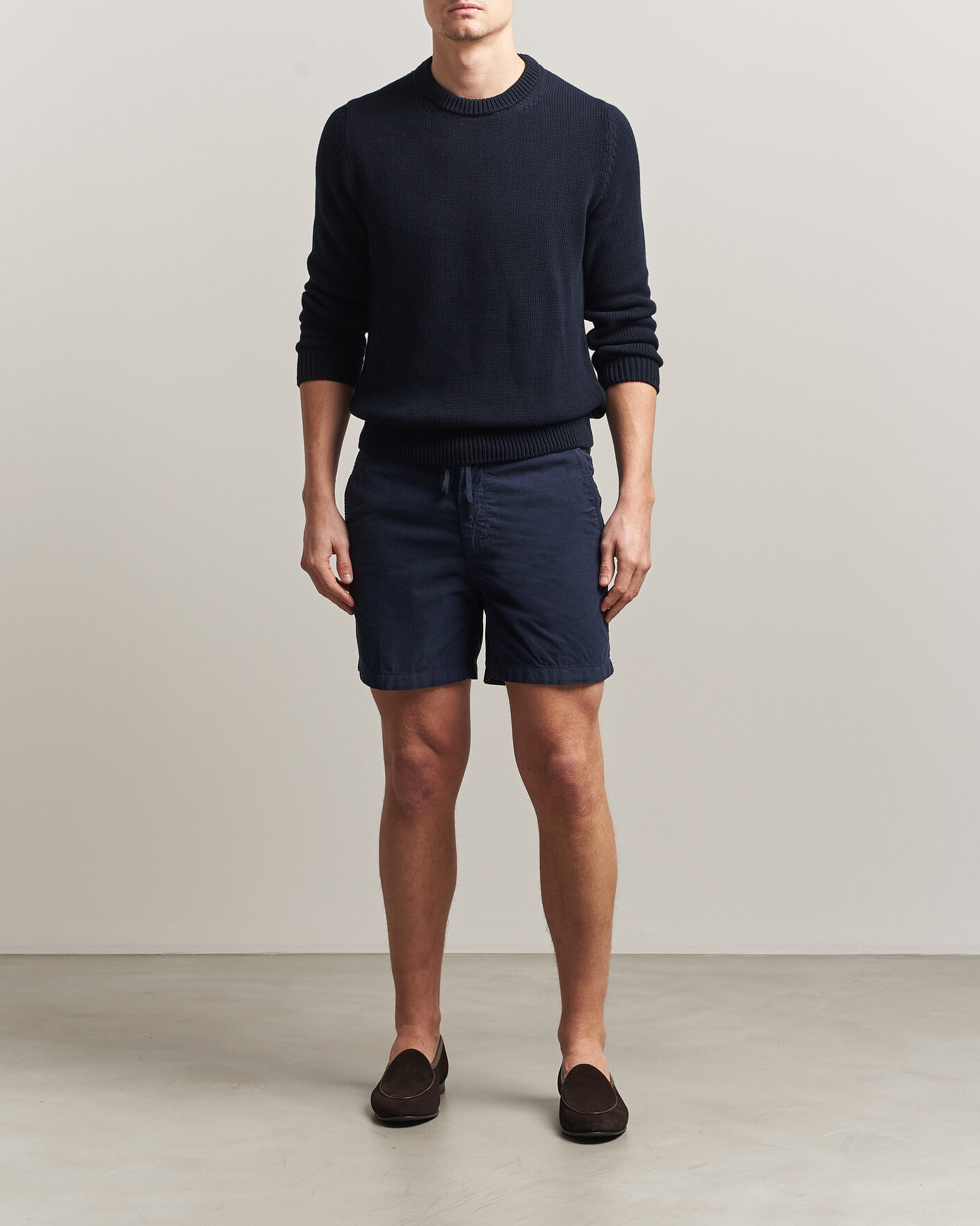 Heren | Korte broek | Incotex | Baby Corduroy Drawstring Shorts Navy