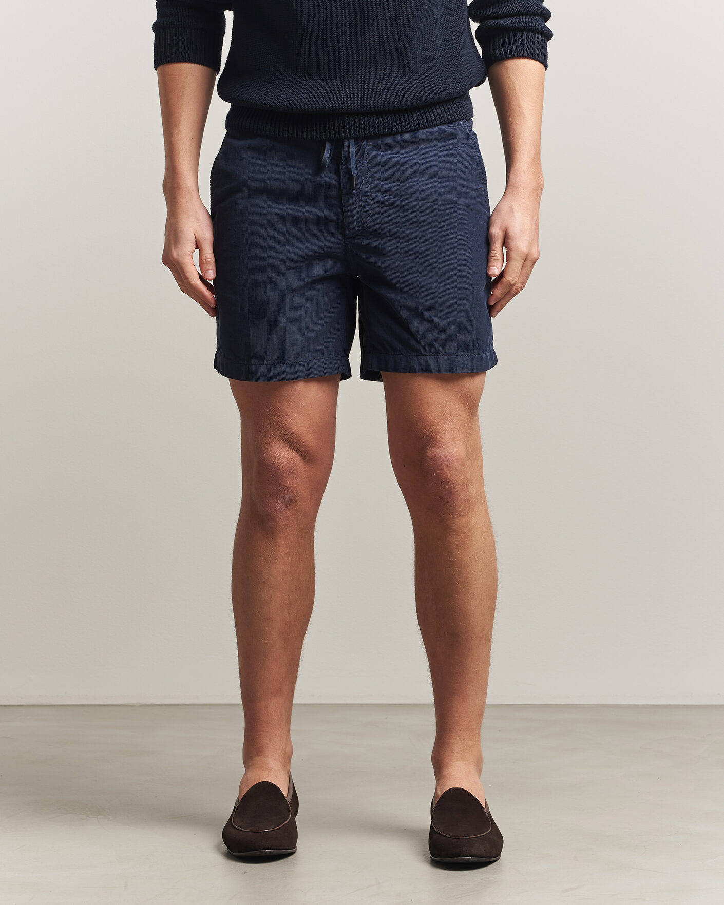 Heren | Korte broek | Incotex | Baby Corduroy Drawstring Shorts Navy