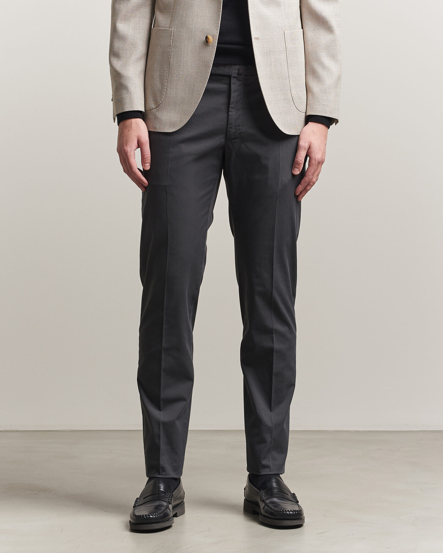 Heren | Broeken | Incotex | Slim Fit Comfort Chinos Dark Grey
