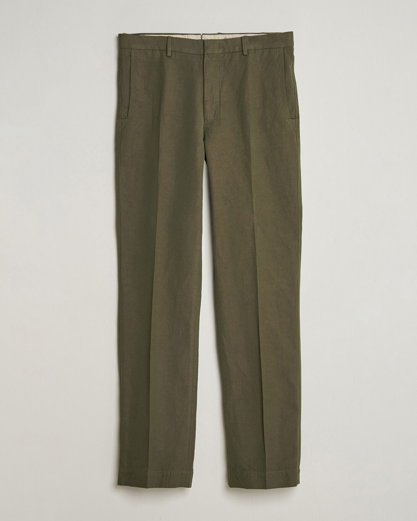 Heren | Broeken | Incotex | Regular Fit Cotton/Linen Drill Trousers Military