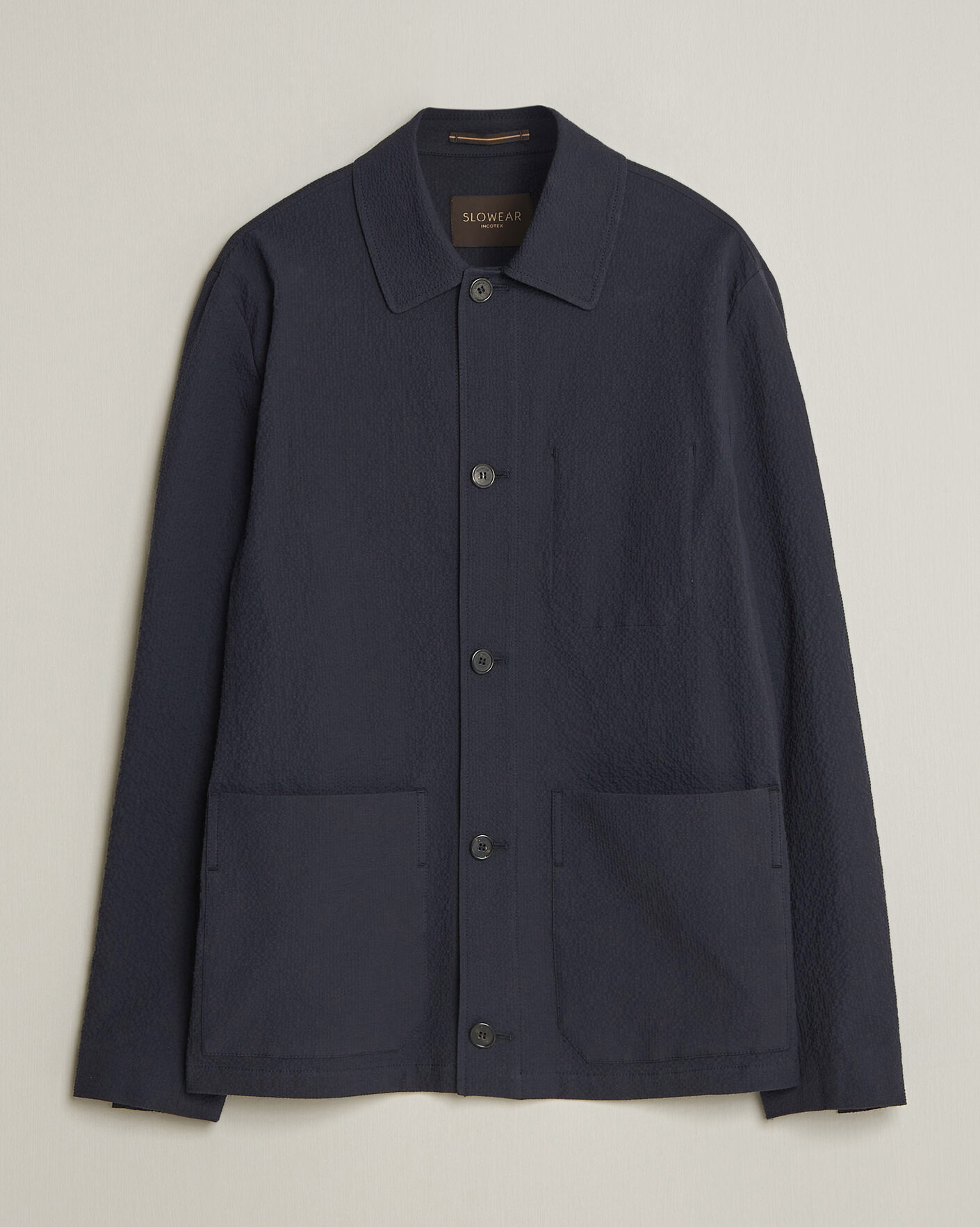 Heren | Jassen | Incotex | Seersucker Cotton/Silk Chore Jacket Navy