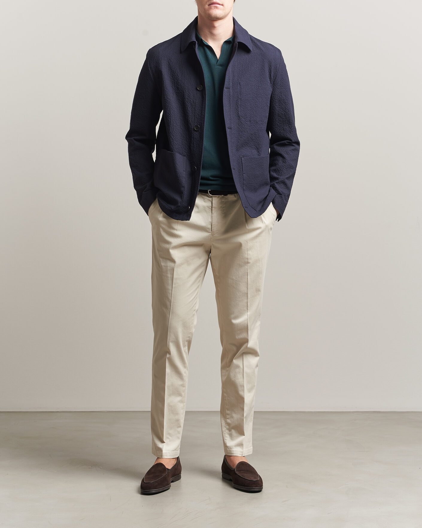 Heren | Jassen | Incotex | Seersucker Cotton/Silk Chore Jacket Navy