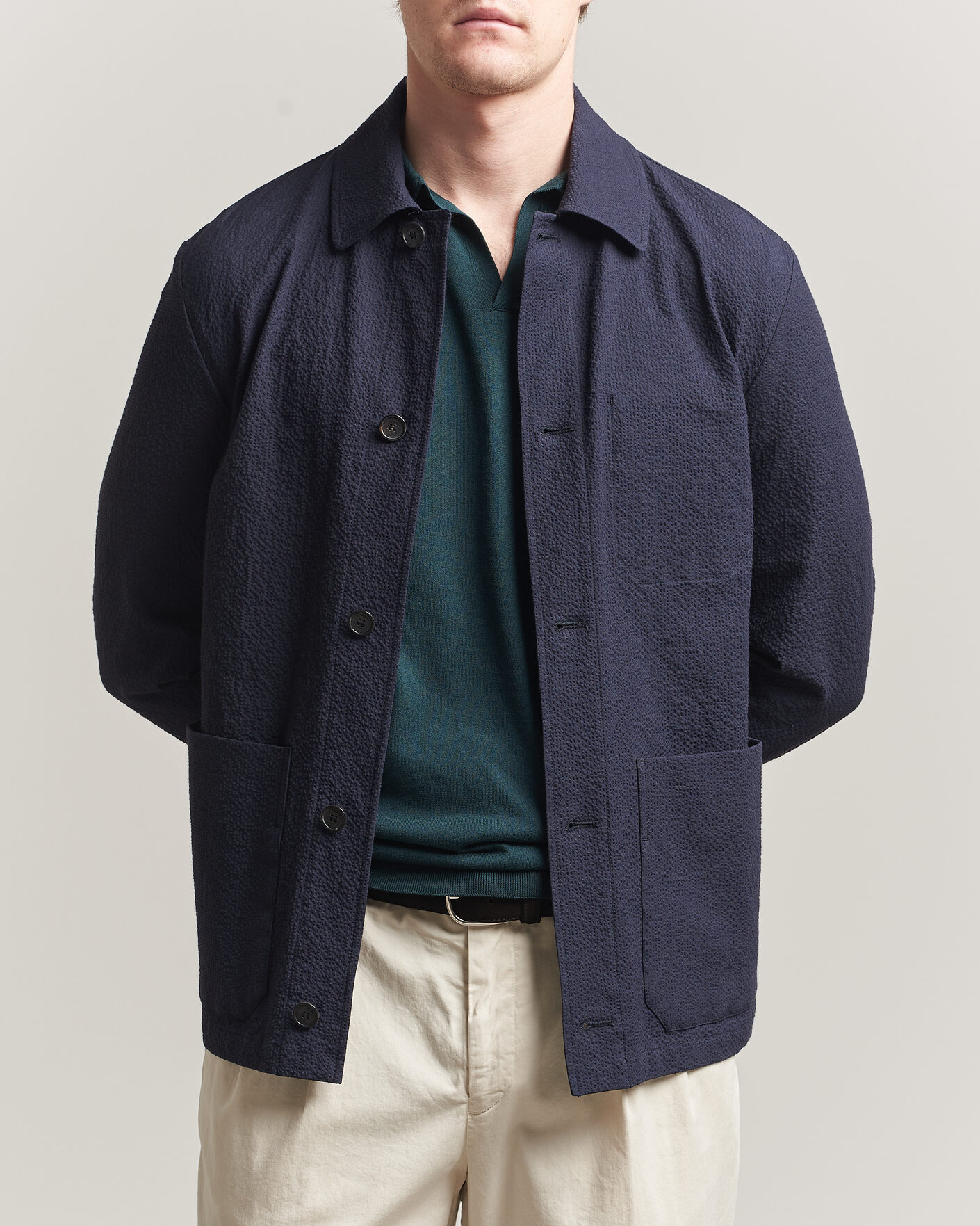 Heren | Jassen | Incotex | Seersucker Cotton/Silk Chore Jacket Navy