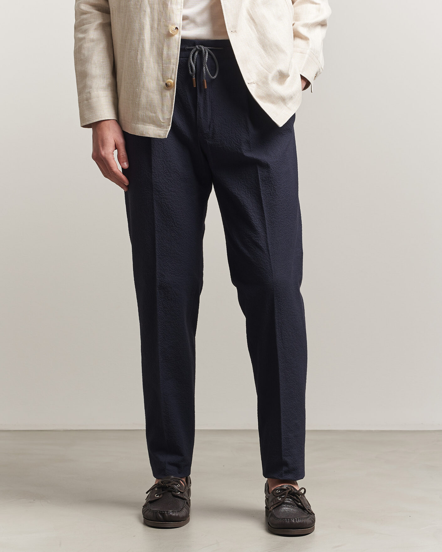 Heren | Broeken | Incotex | Tapered Fit Seersucker Pants Navy