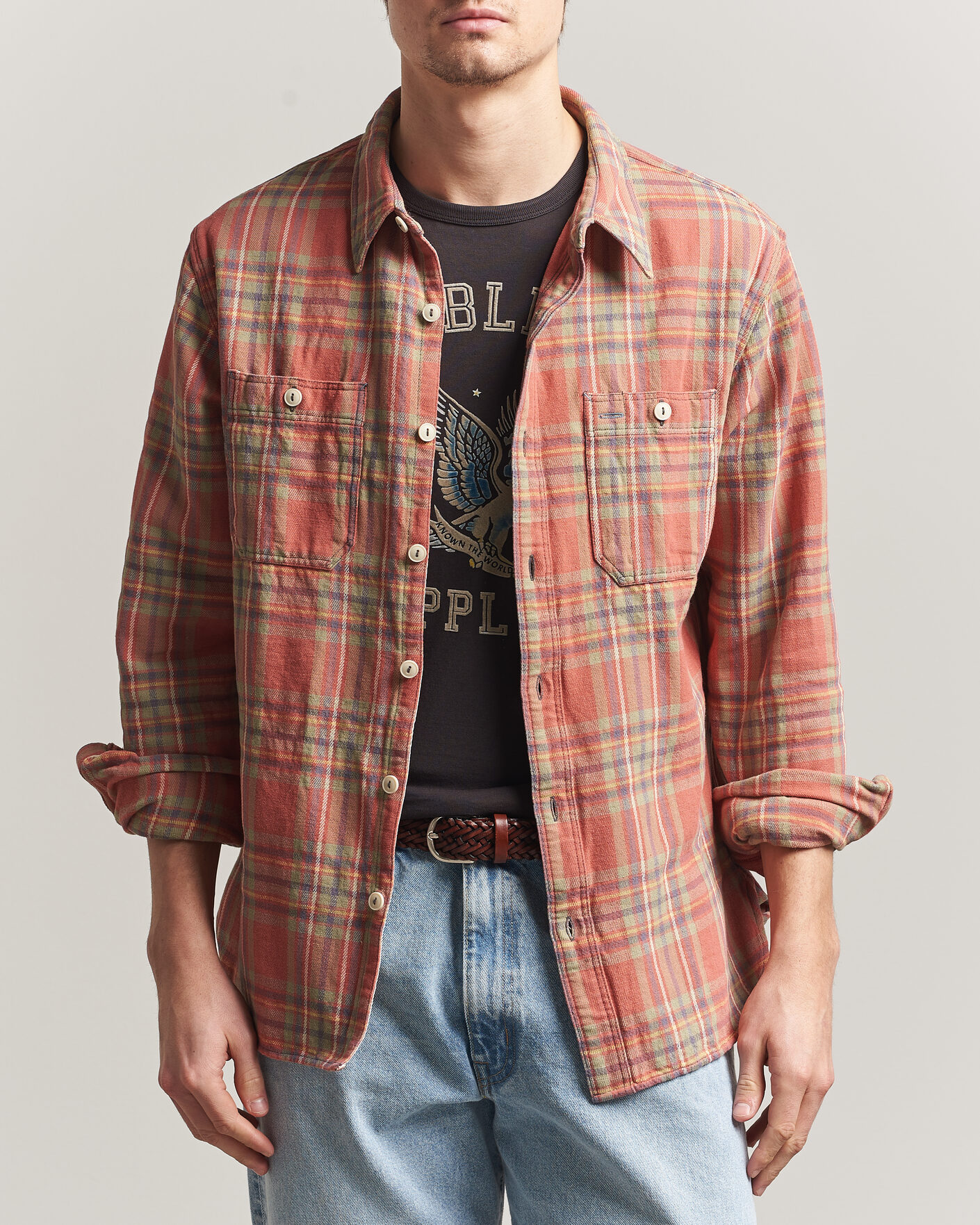 Heren | Overhemden | RRL | Cameron Double Pocket Shirt Red/Blue Check