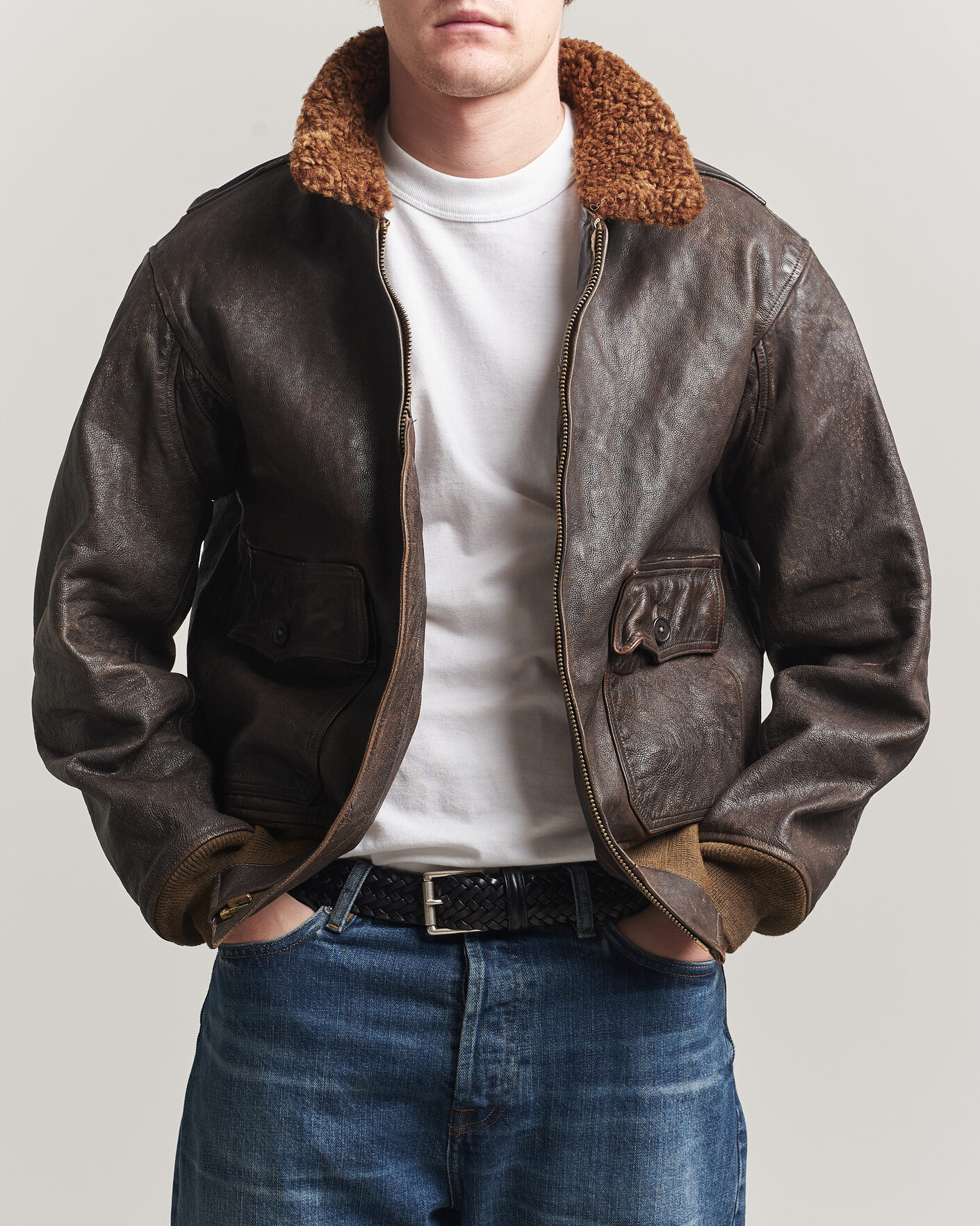 Heren | Jassen | RRL | Pratt Leather Jacket Vintage Brown