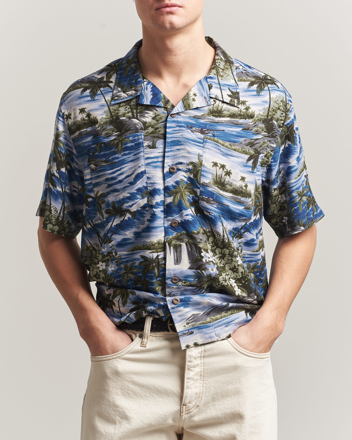Heren | Overhemden | RRL | Printed Camp Shirt Blue