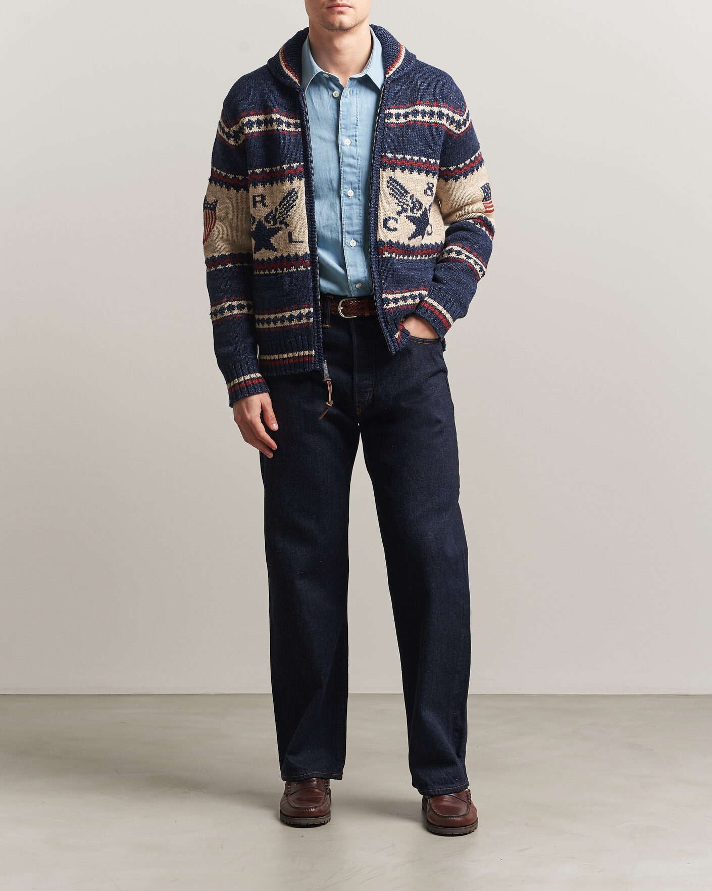 Heren | Truien | RRL | Jacquard Shawl Cardigan Indigo