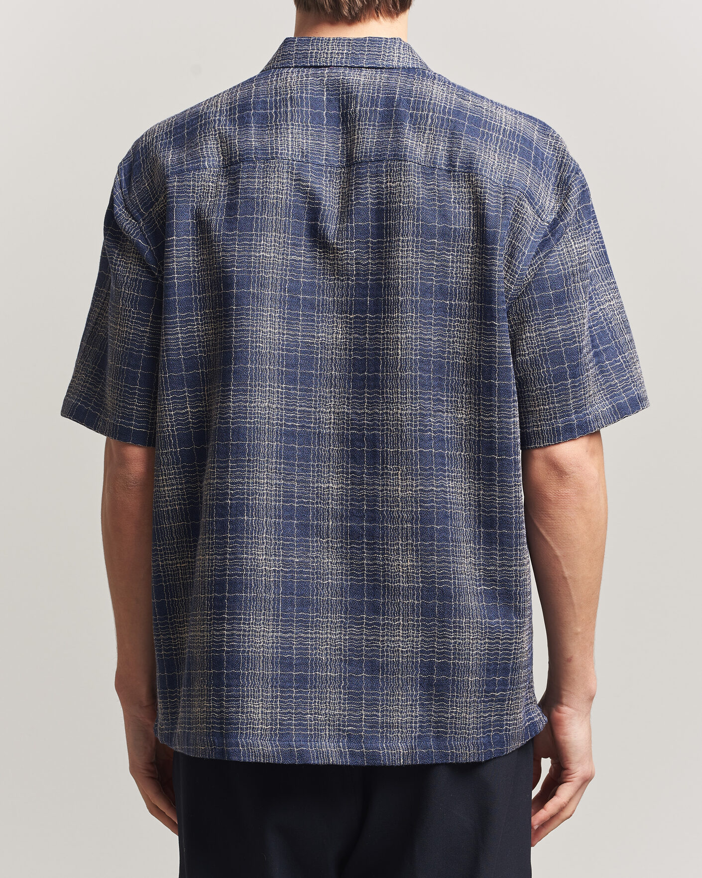 Heren | Overhemden | Palmes | Cotton/Linen Short Sleeve Shirt Navy Check