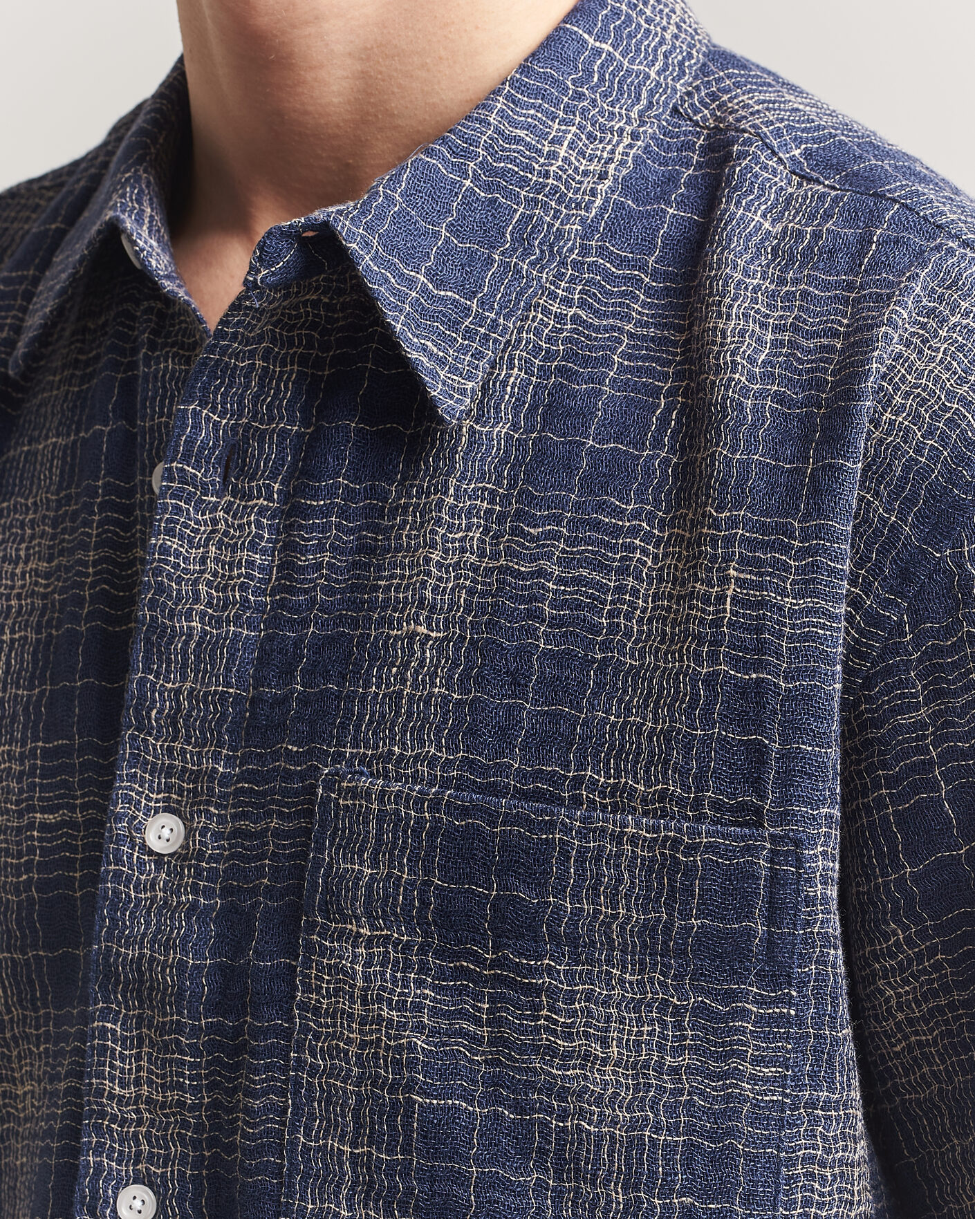 Heren | Overhemden | Palmes | Cotton/Linen Short Sleeve Shirt Navy Check