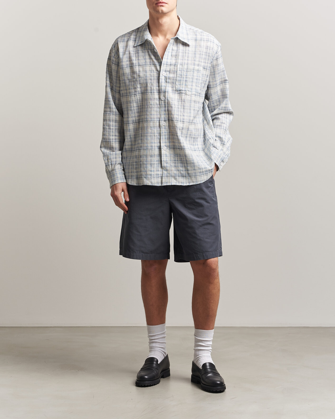 Heren | Overhemden | Palmes | Cotton/Linen Shirt Light Blue Check