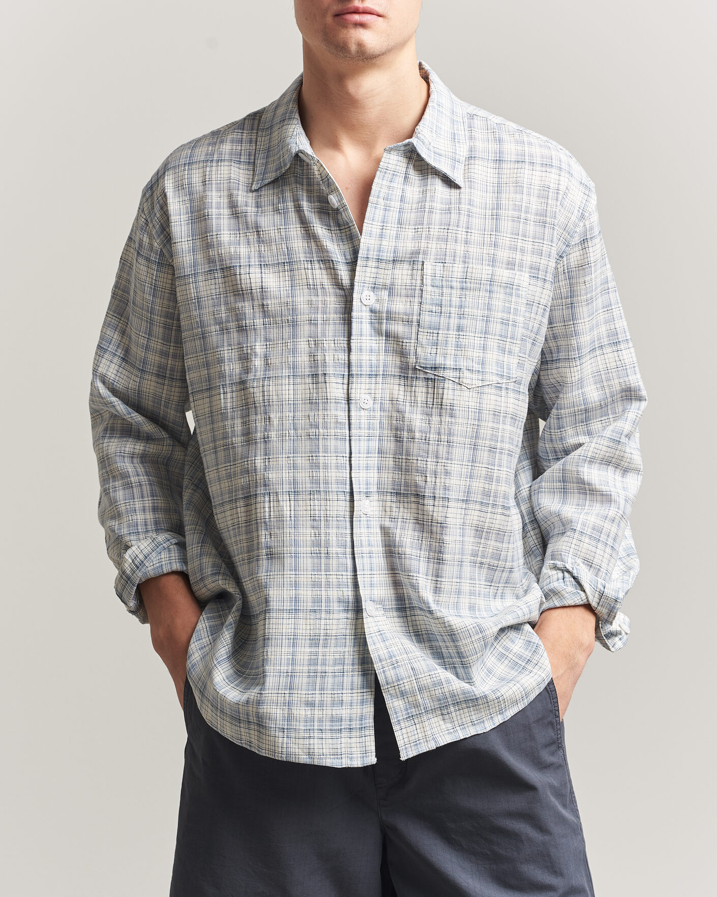 Heren | Overhemden | Palmes | Cotton/Linen Shirt Light Blue Check