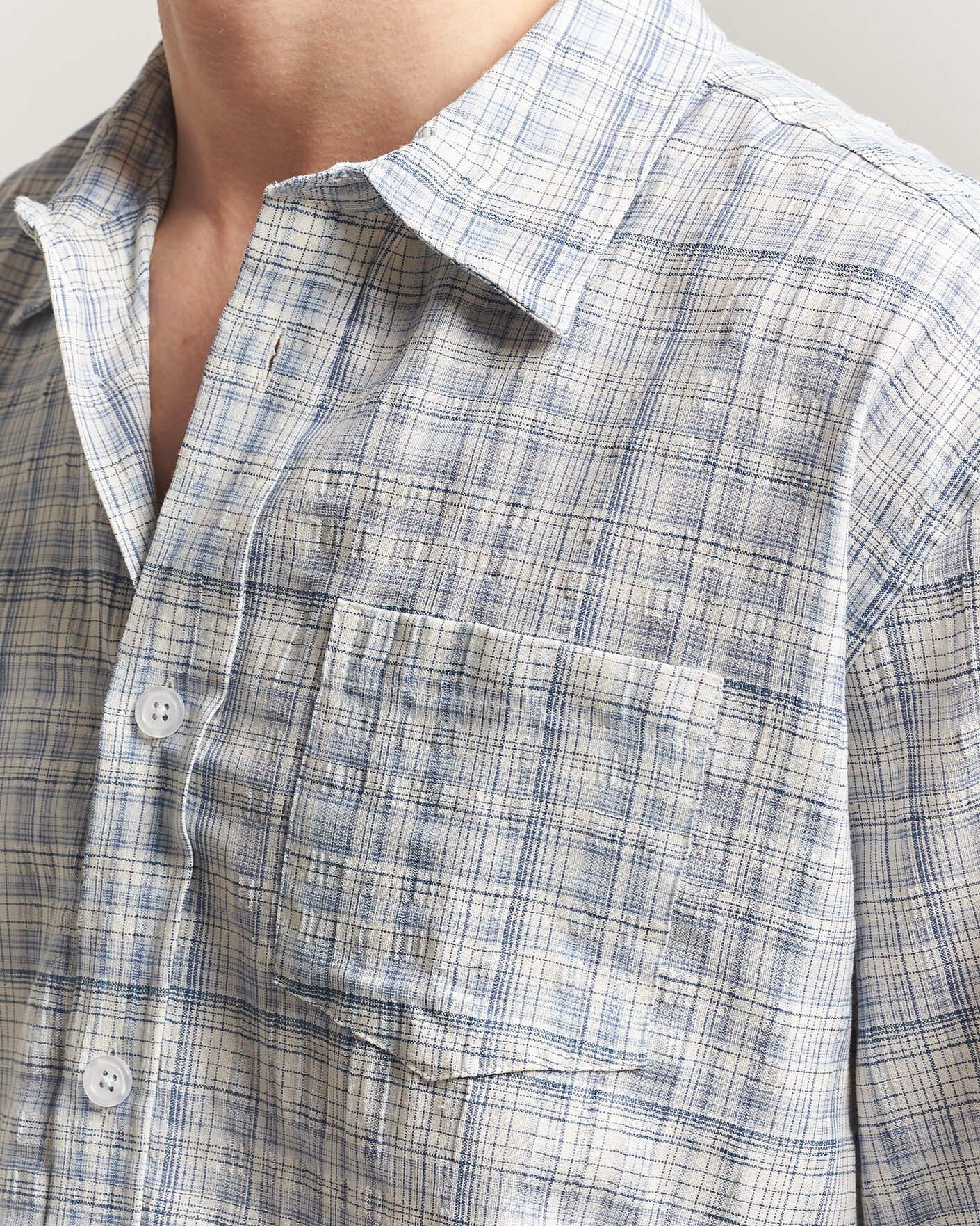 Heren | Overhemden | Palmes | Cotton/Linen Shirt Light Blue Check
