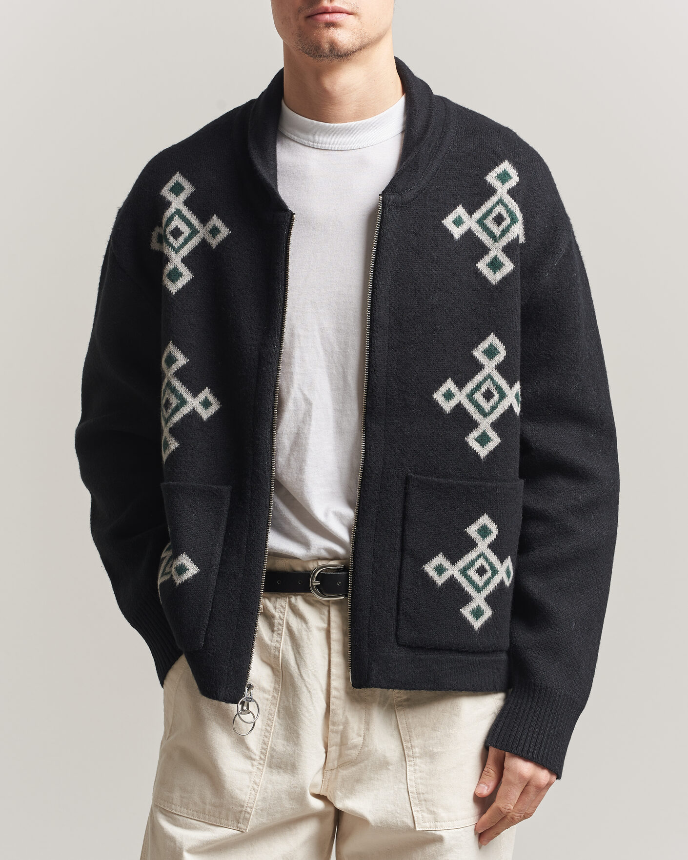 Heren | Truien | Pendleton | Jacquard Motif Zip Cardigan Midnight
